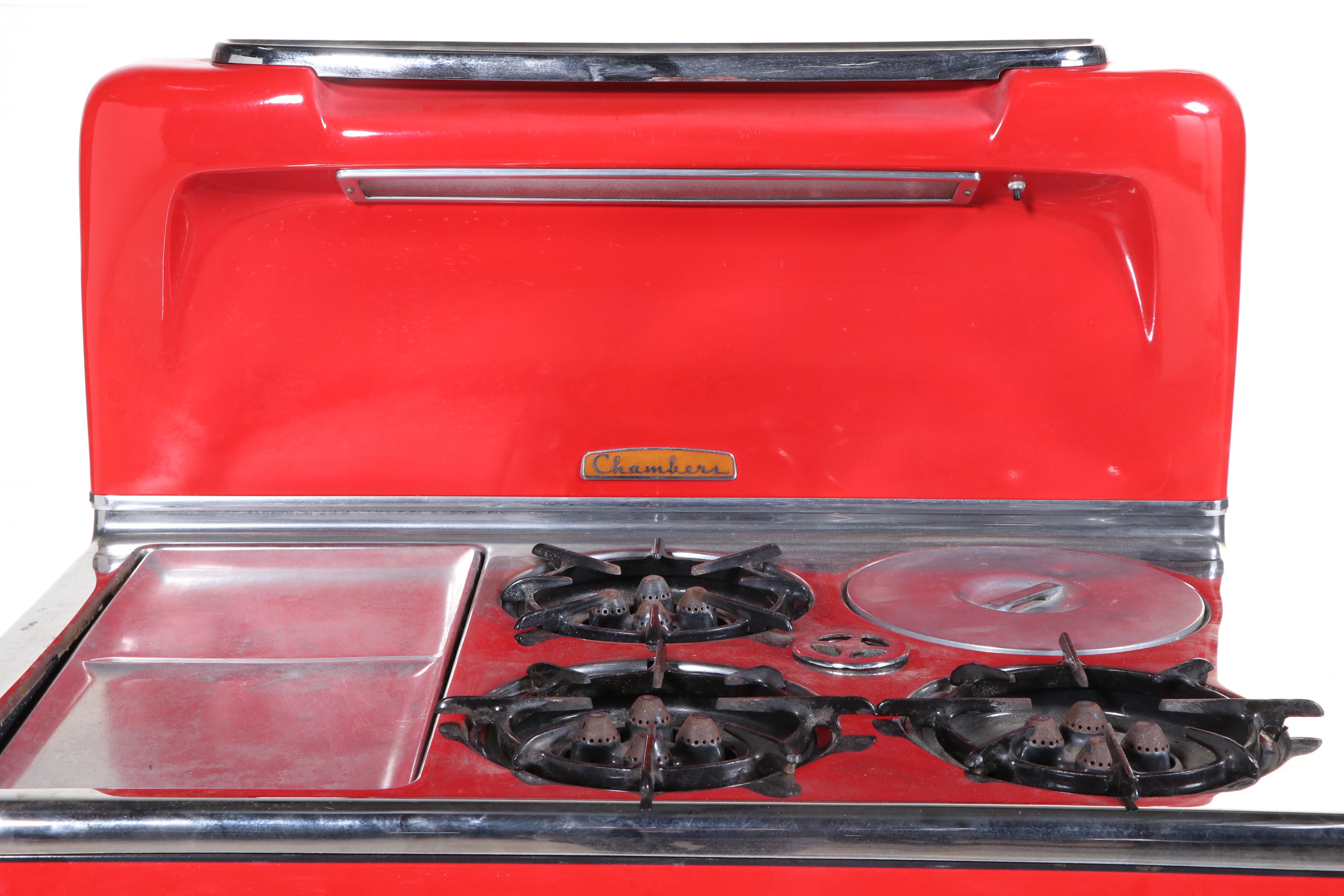 Chambers Model C Red Enameled Gas Range, 1949 - 1953