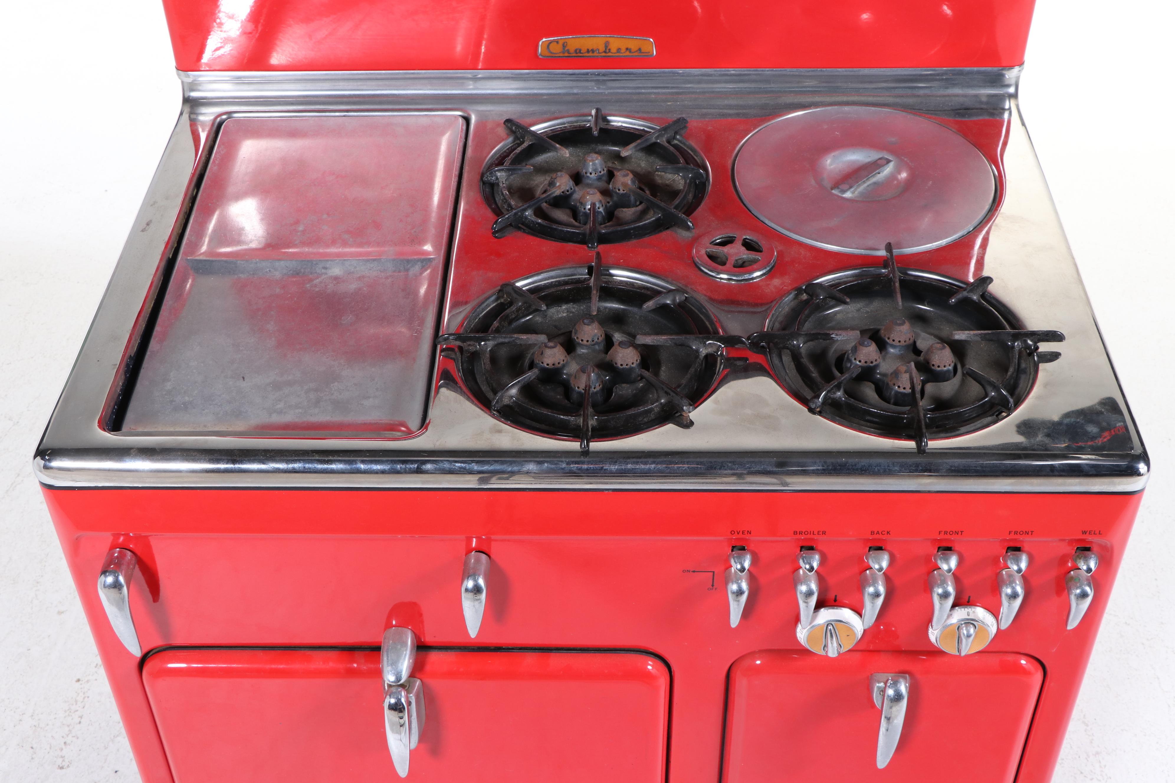 Chambers Model C Red Enameled Gas Range, 1949 - 1953