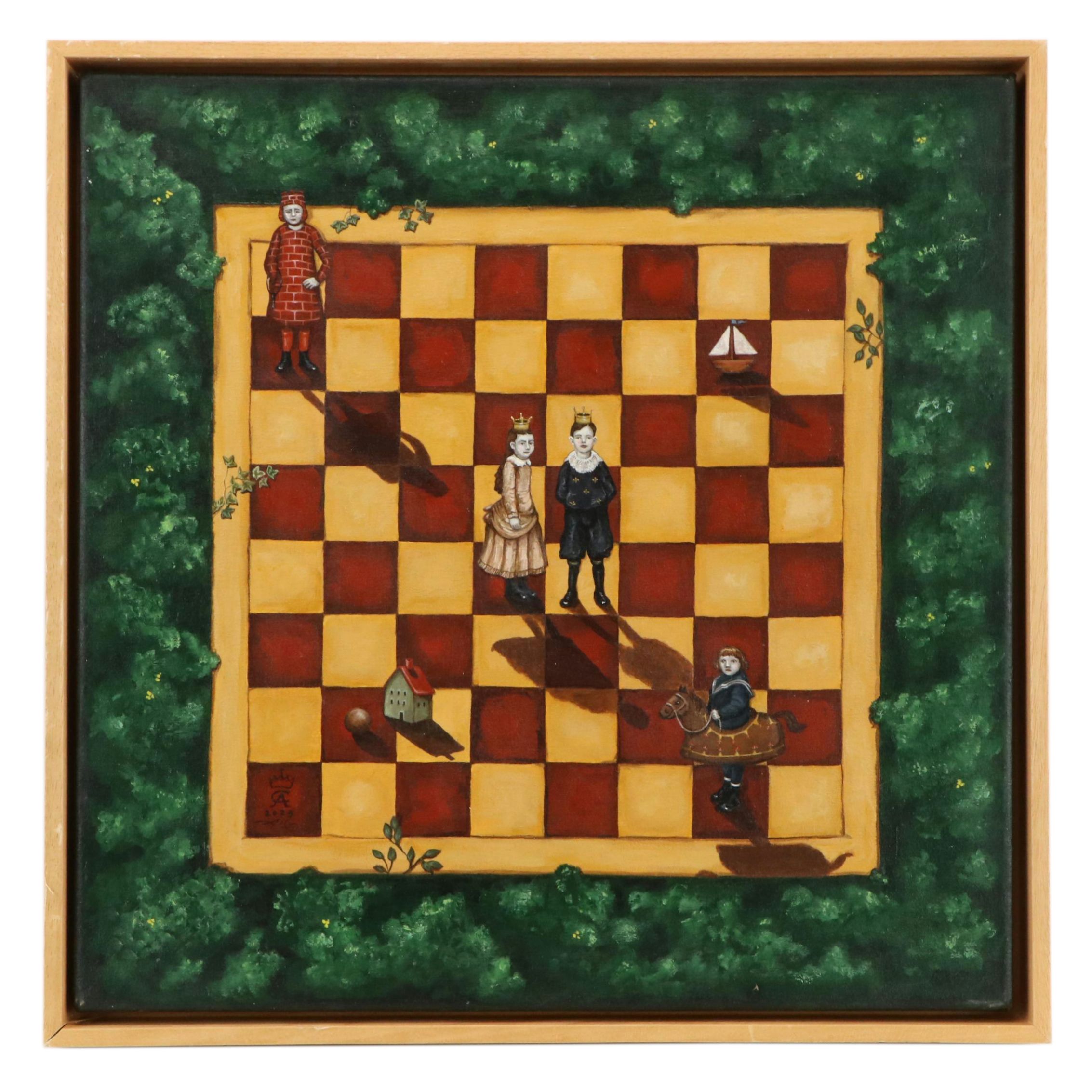 Andrea Conde Surrealist Oil Painting "El Reino de Los Juguetes Prohibidos," 2023