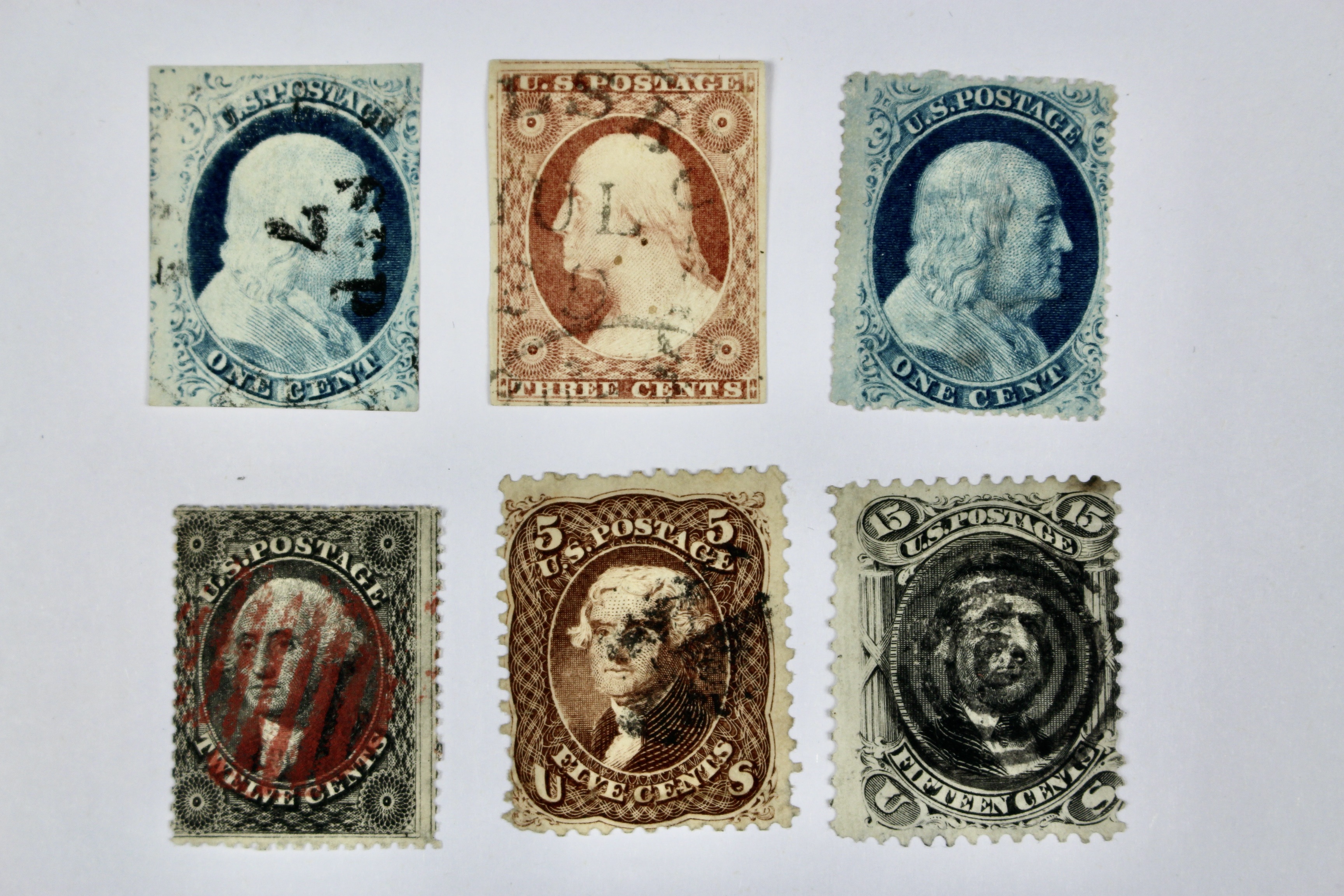 Six Early Used U.S. Postage Stamps, 19th Century