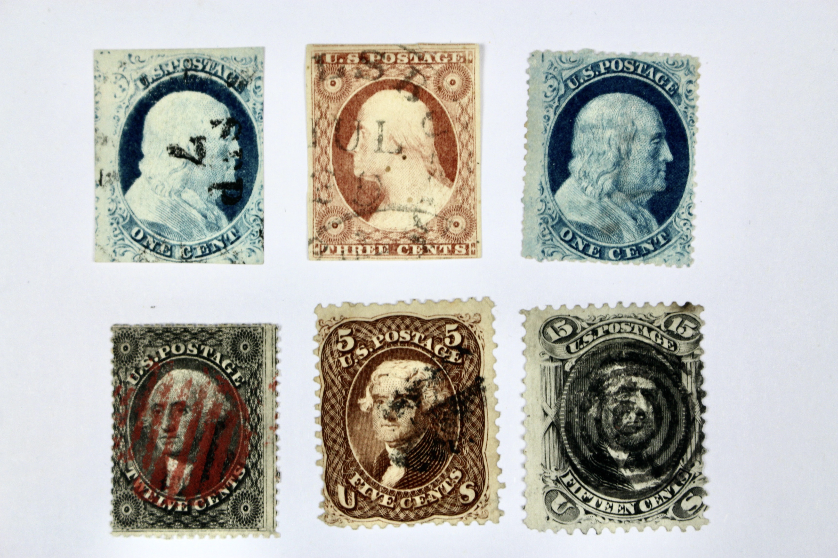 Six Early Used U.S. Postage Stamps, 19th Century