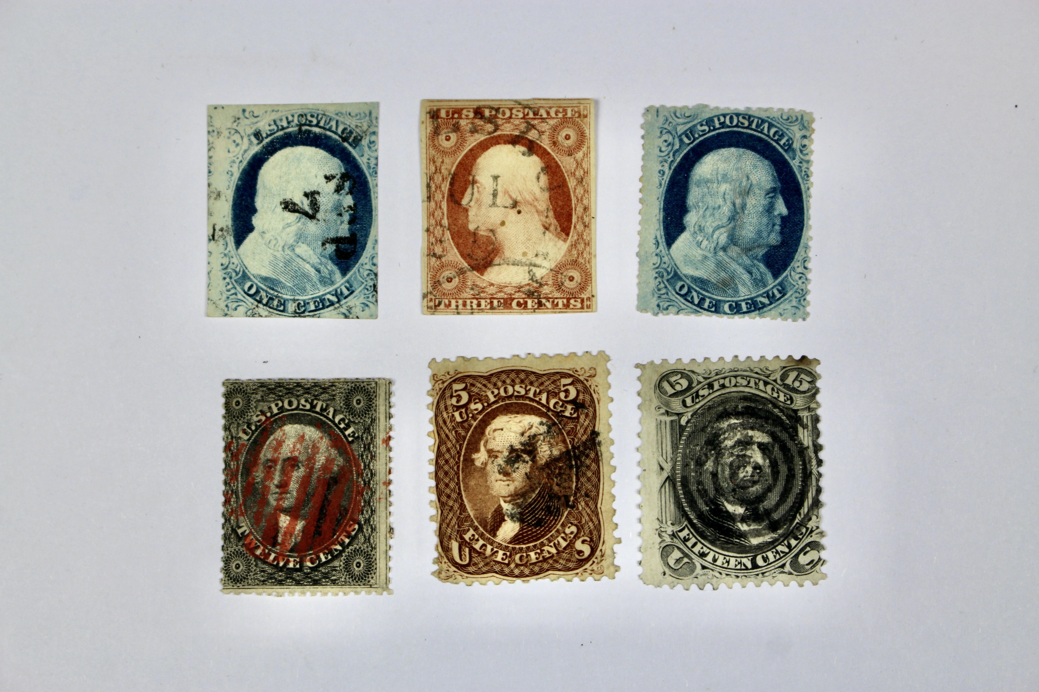 Six Early Used U.S. Postage Stamps, 19th Century