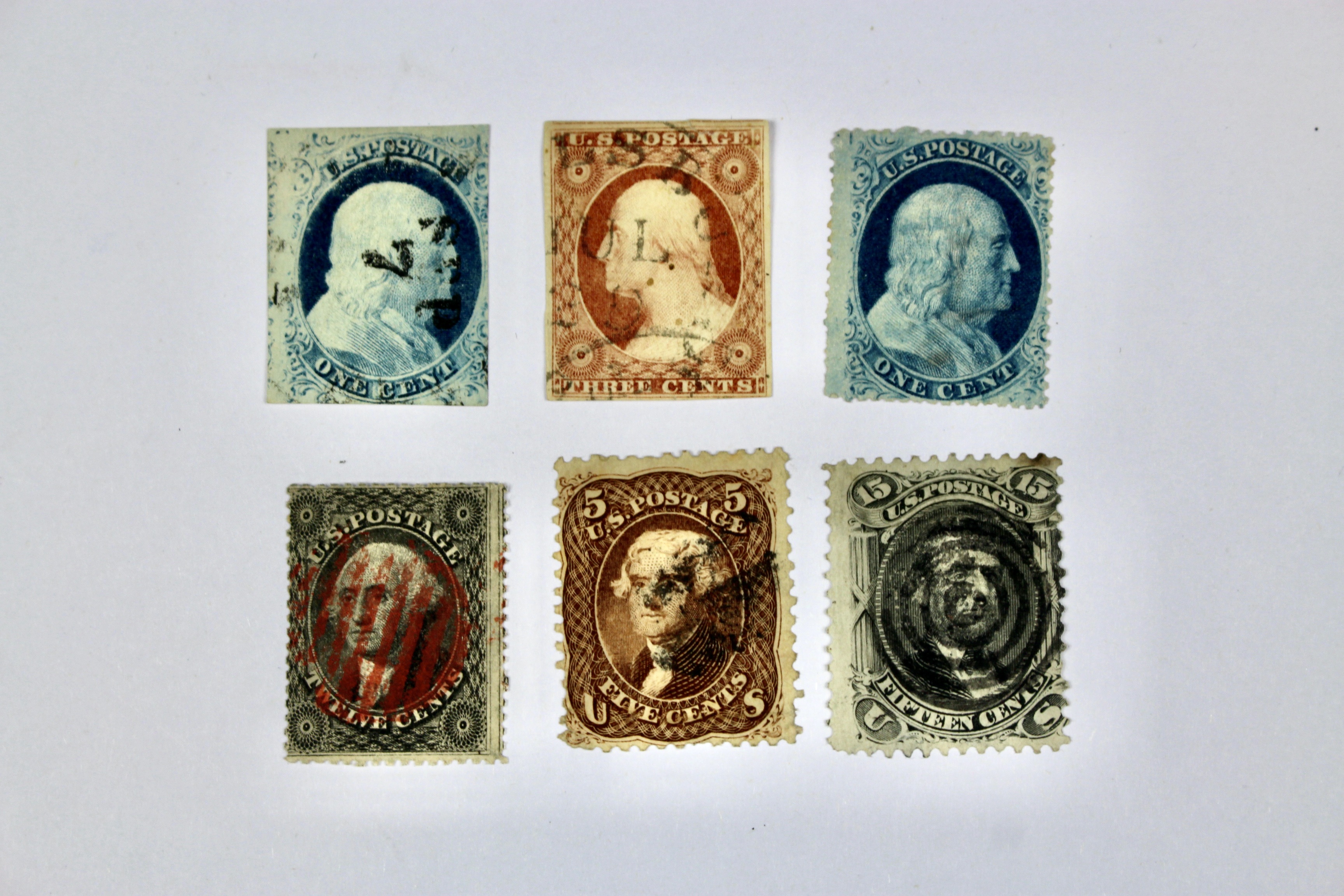Six Early Used U.S. Postage Stamps, 19th Century
