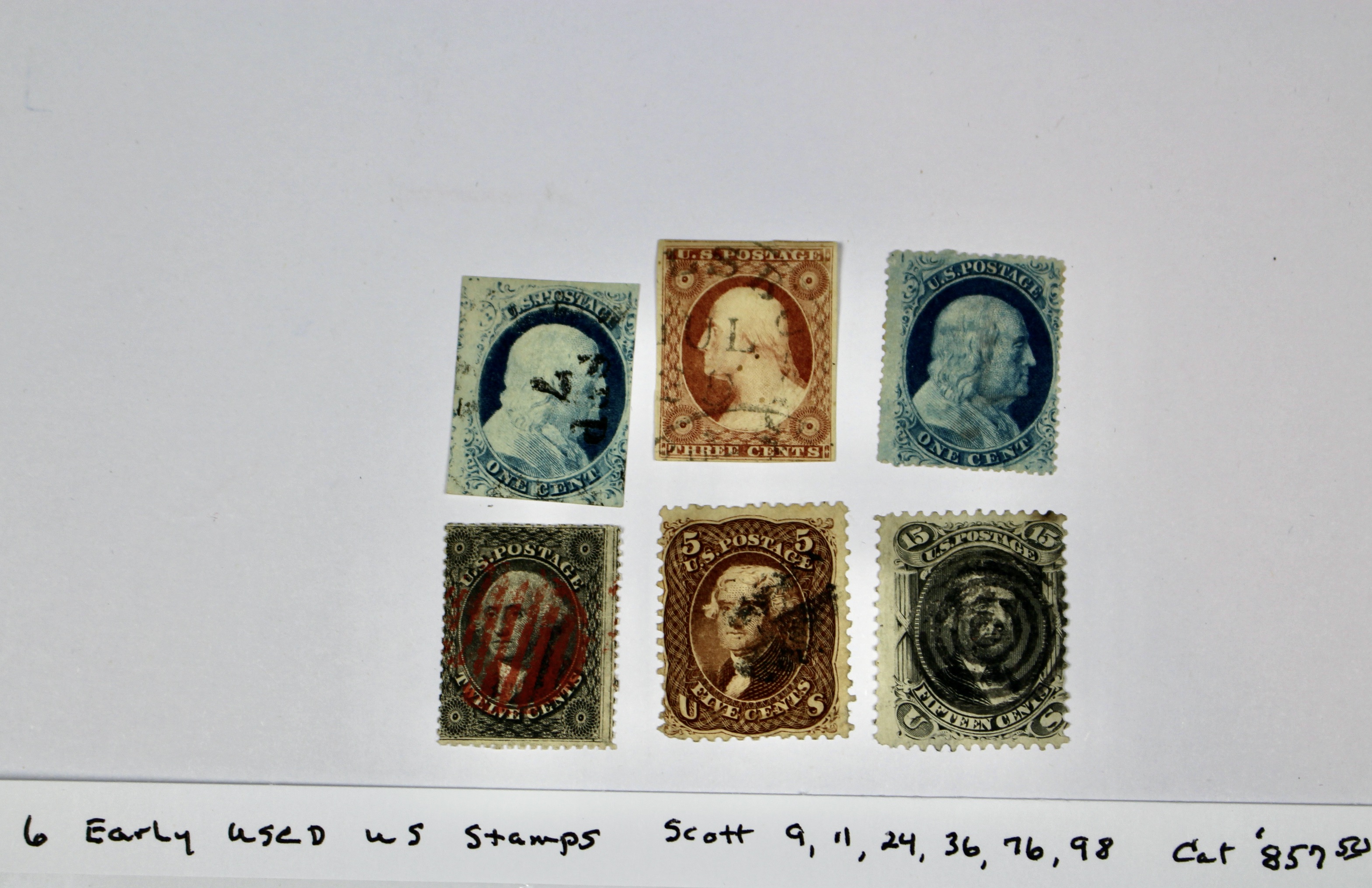 Six Early Used U.S. Postage Stamps, 19th Century