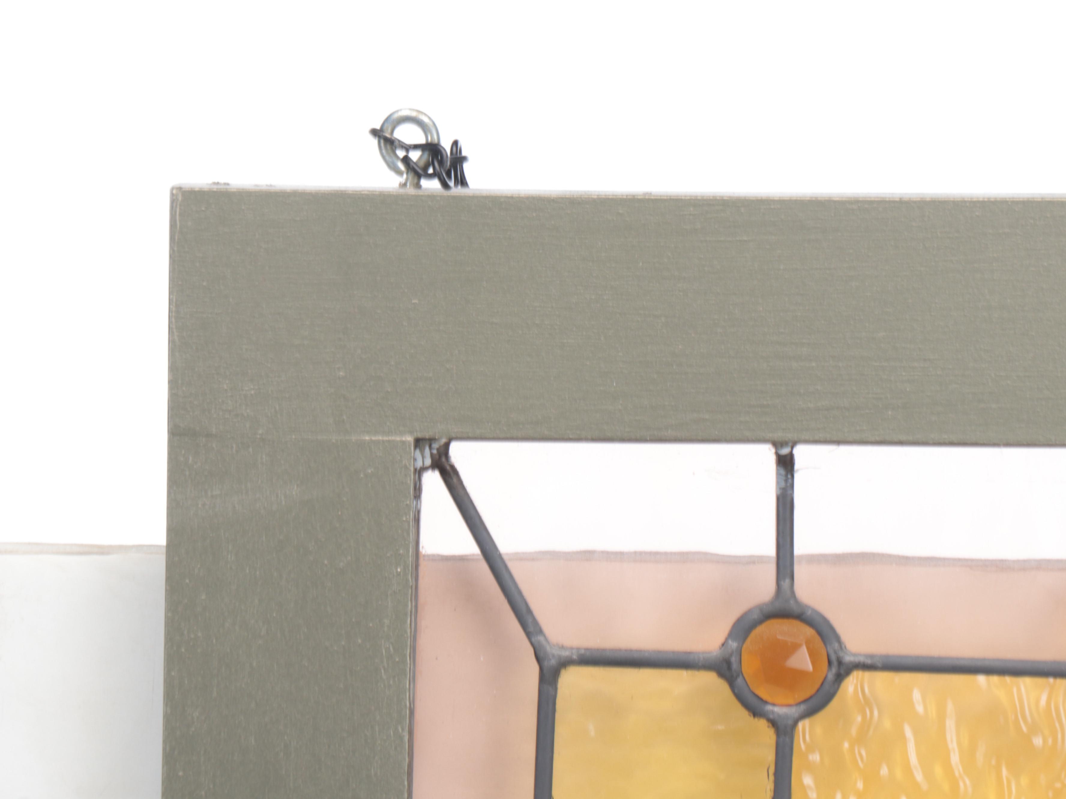 Stained and Slag Glass Leaded Panel in Painted Wood Frame