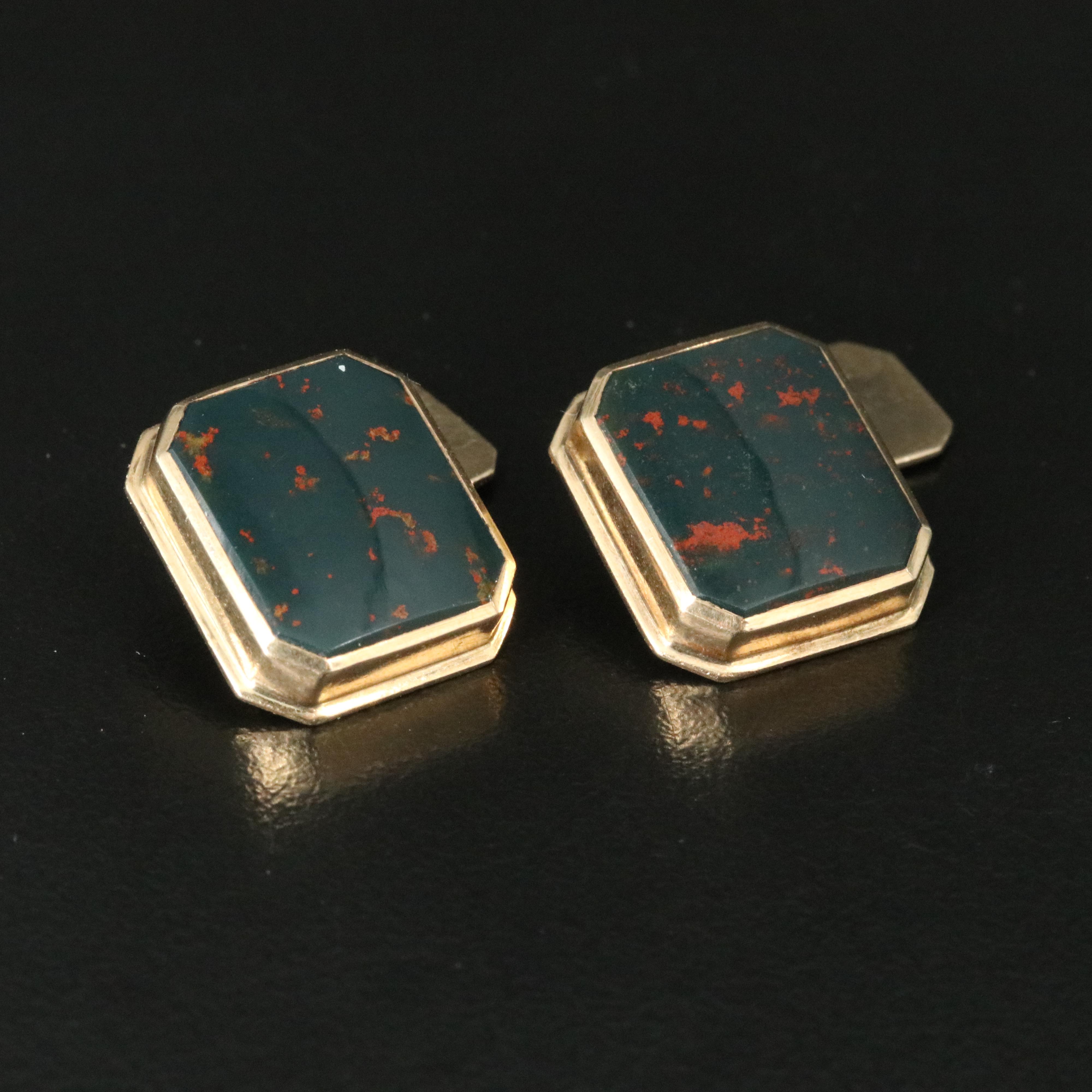 Vintage Birks 10K Bloodstone Cuff Links