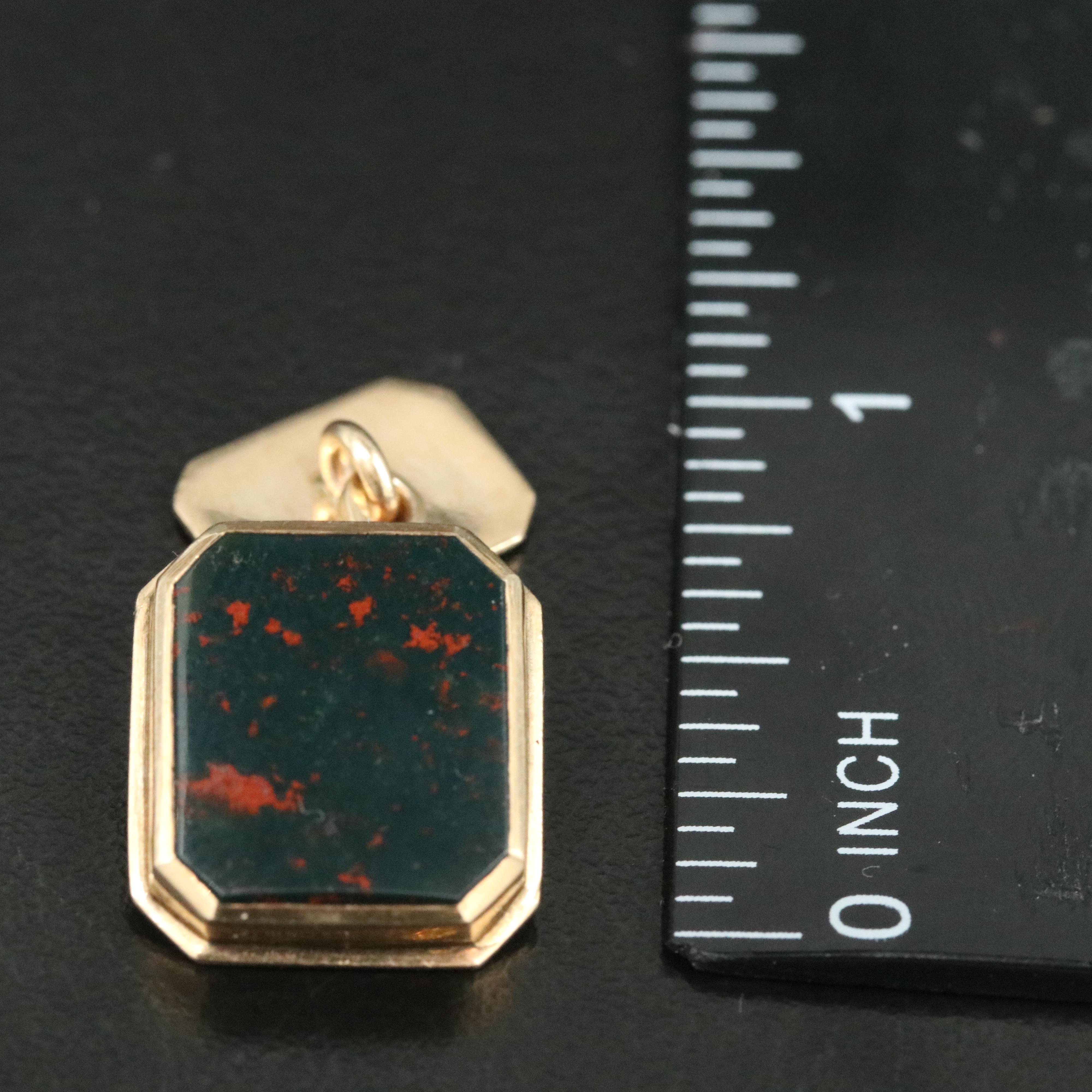 Vintage Birks 10K Bloodstone Cuff Links
