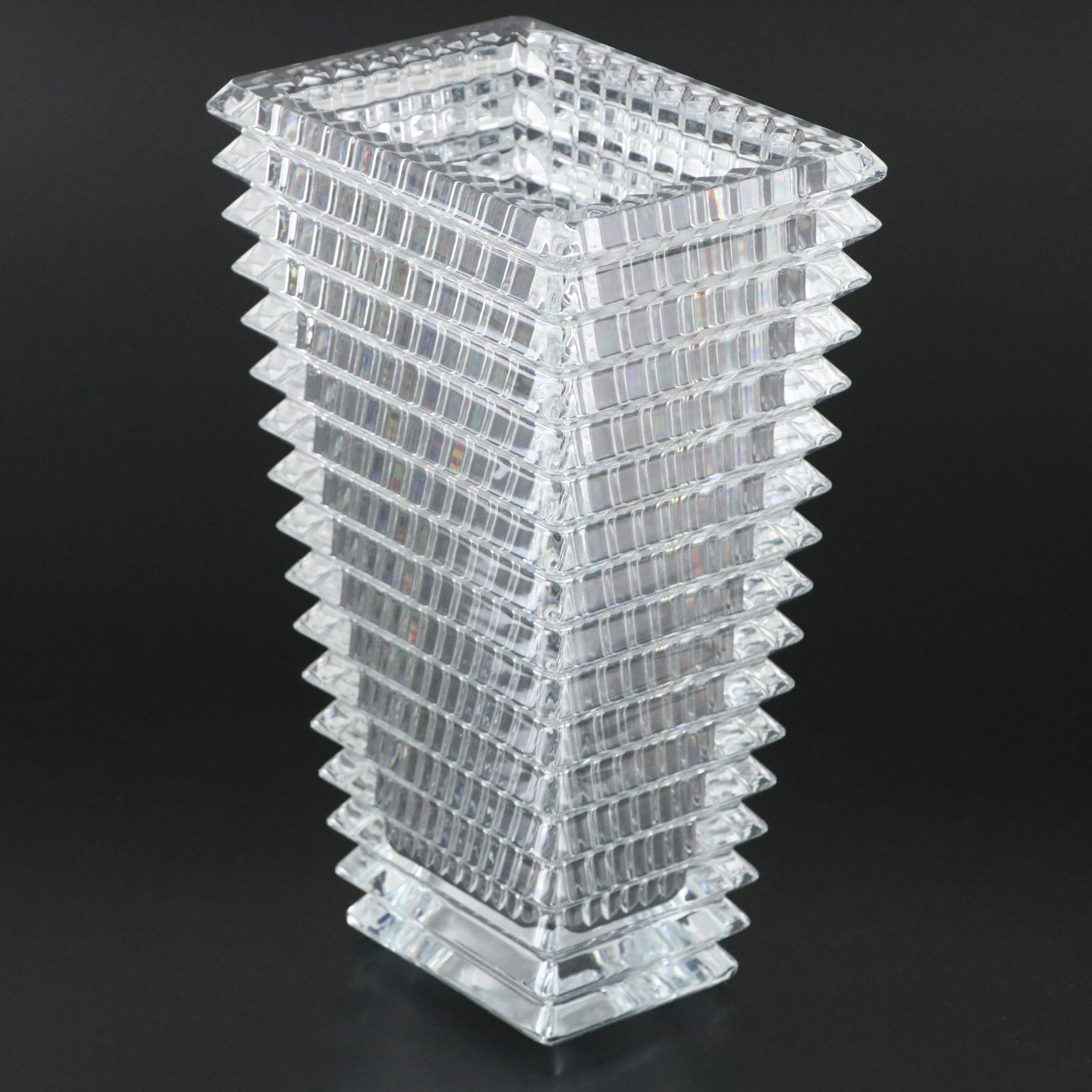 Baccarat Eye Rectangular Crystal Vase with Original Purchase Box