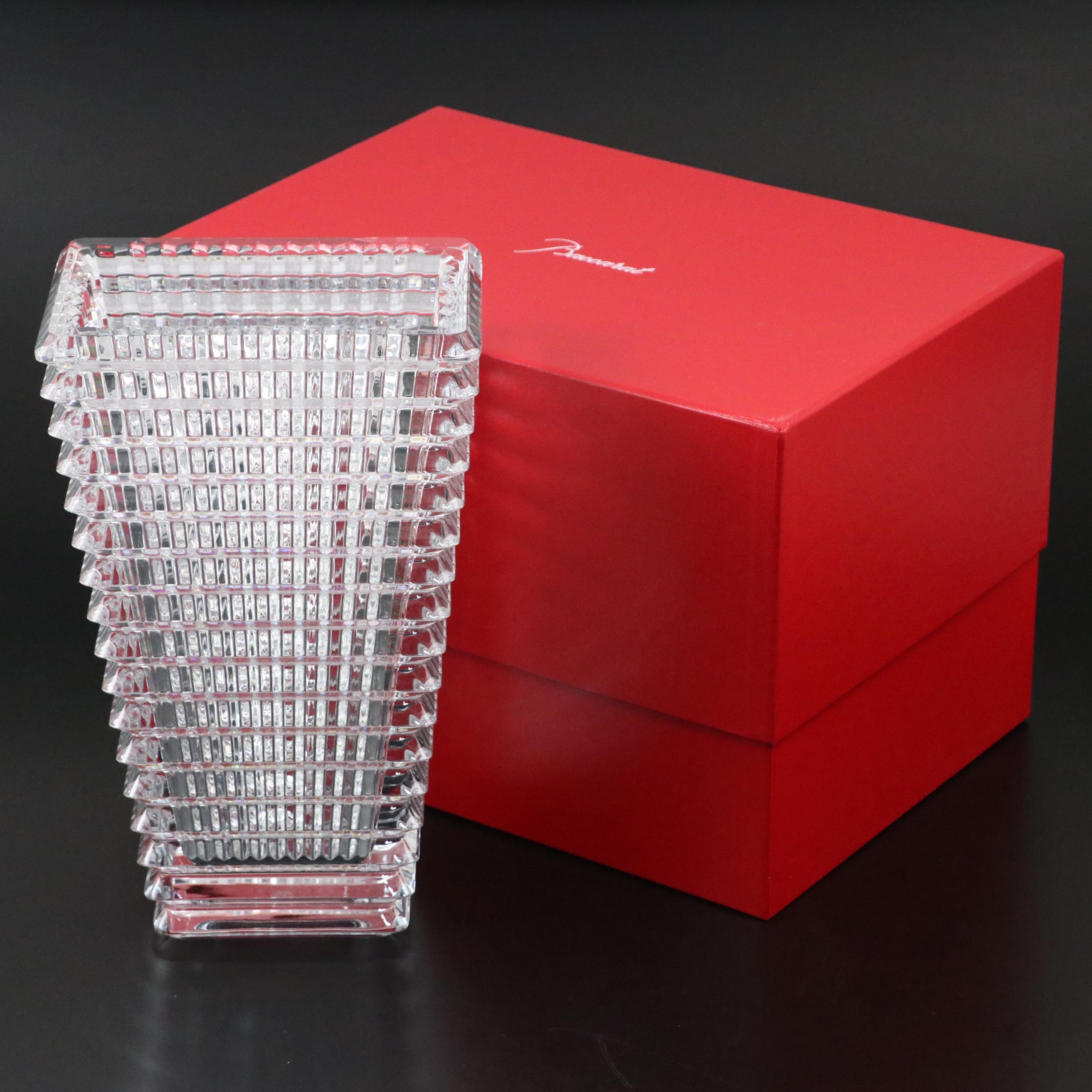 Baccarat Eye Rectangular Crystal Vase with Original Purchase Box