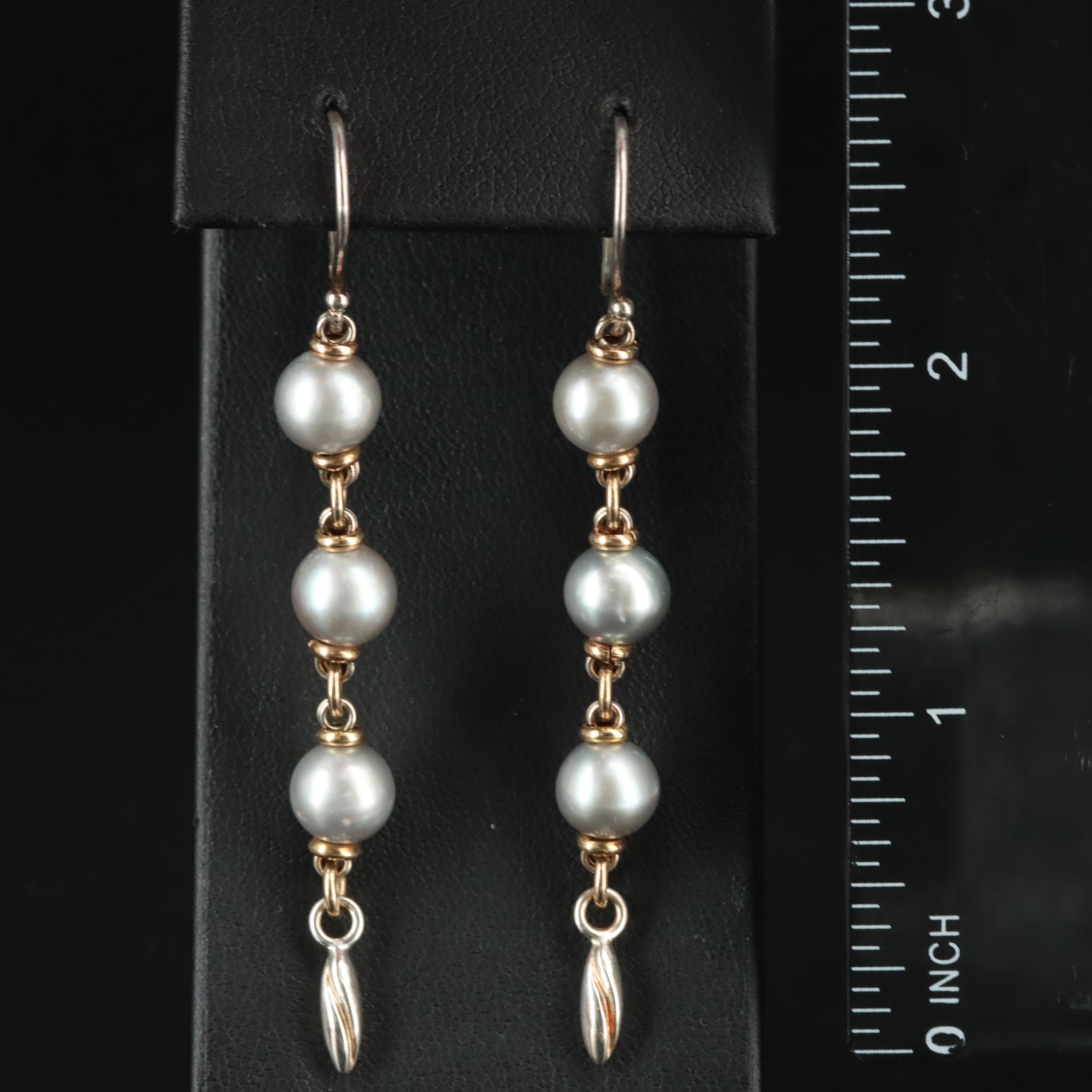 Michael Dawkins Sterling Pearl Earrings and Bracelet with 14K Accents
