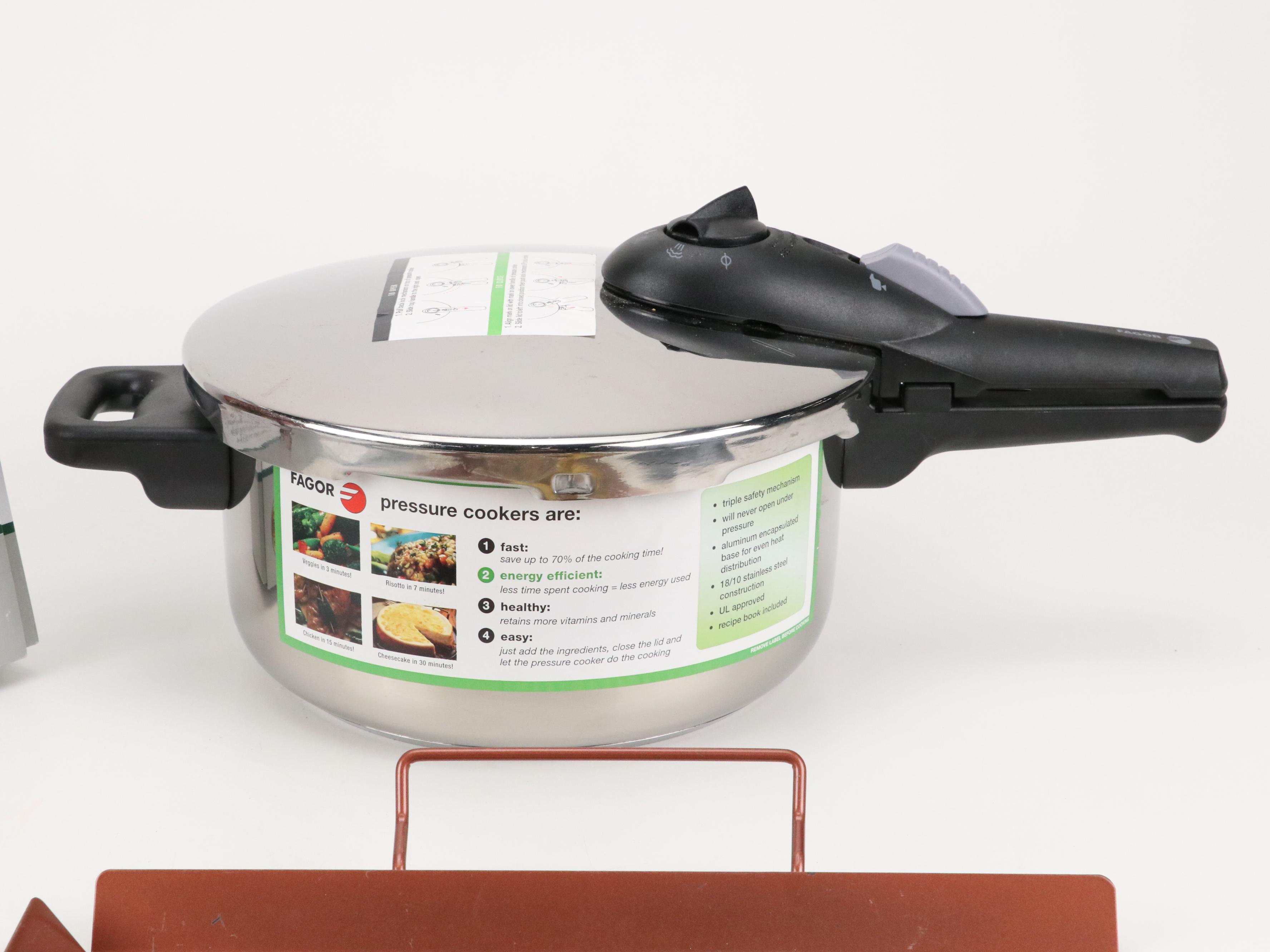 Fagor Pressure Cooker with Other Grill Equipment and Oven Mitts