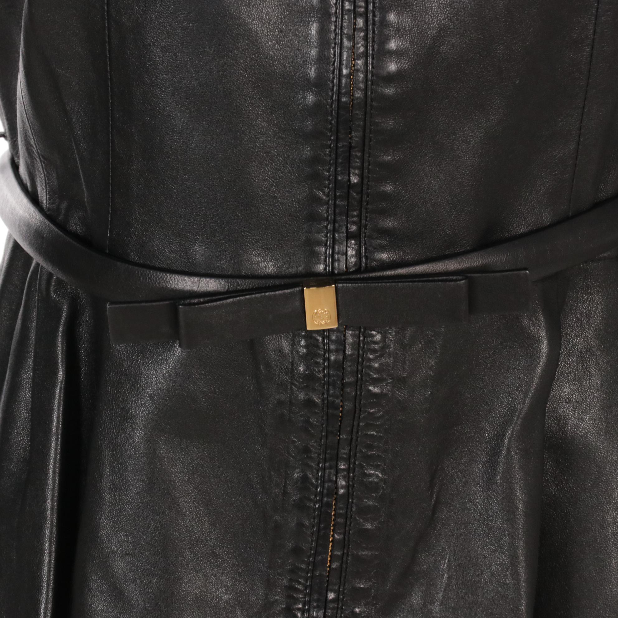 Gucci Fitted Peplum-Style Black Leather Jacket with Bow Belt