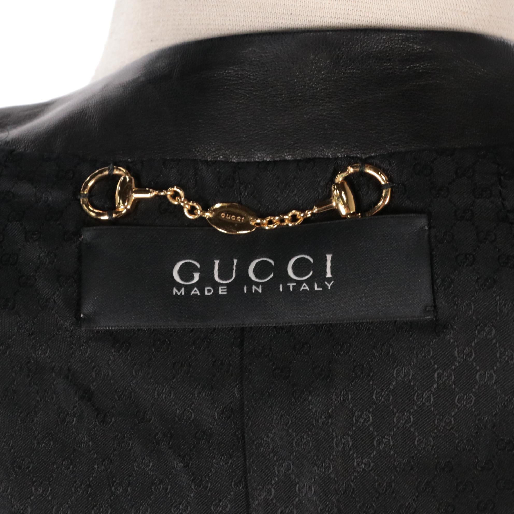 Gucci Fitted Peplum-Style Black Leather Jacket with Bow Belt