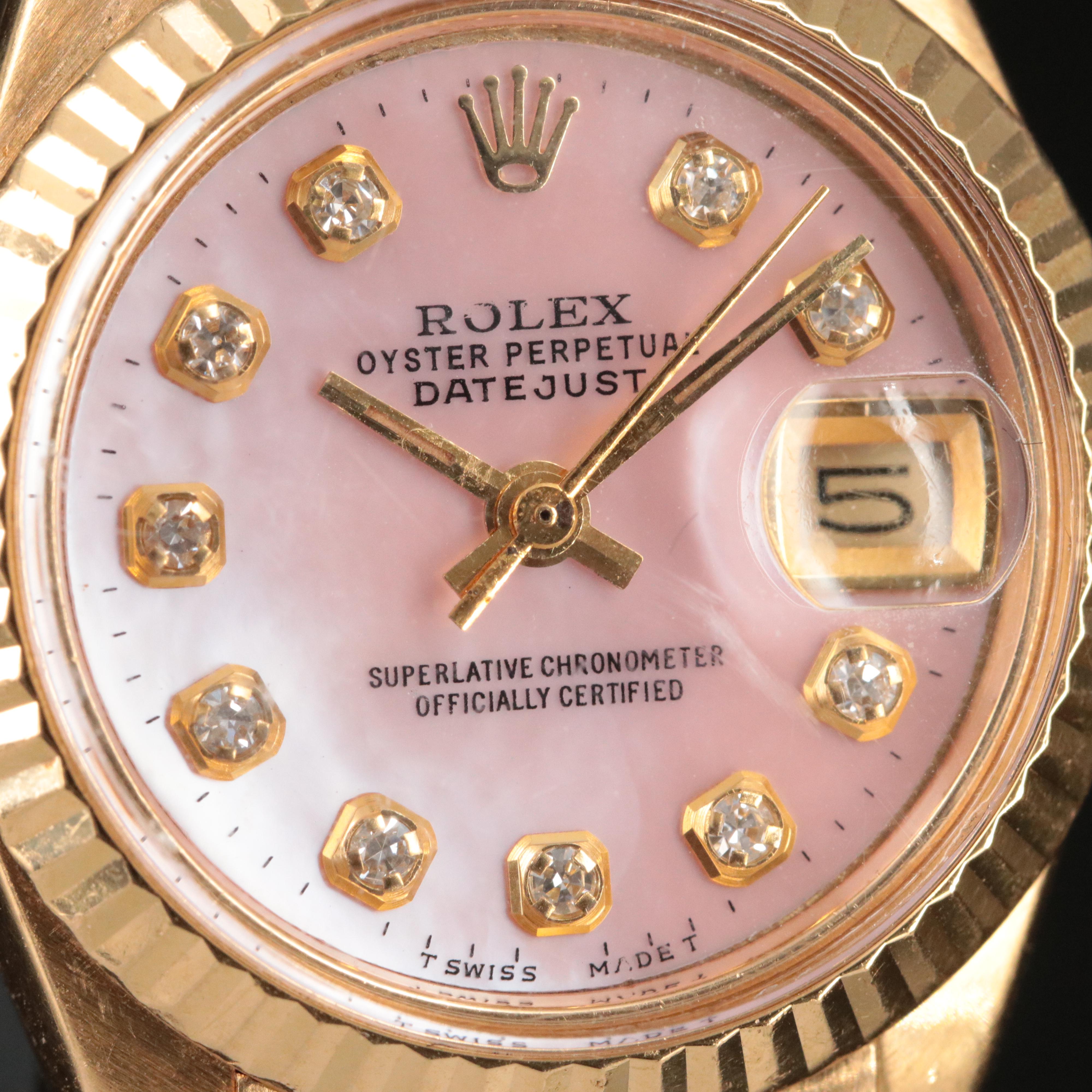 1979 18K Rolex Custom Mother-of-Pearl Diamond Dial Datejust Watch