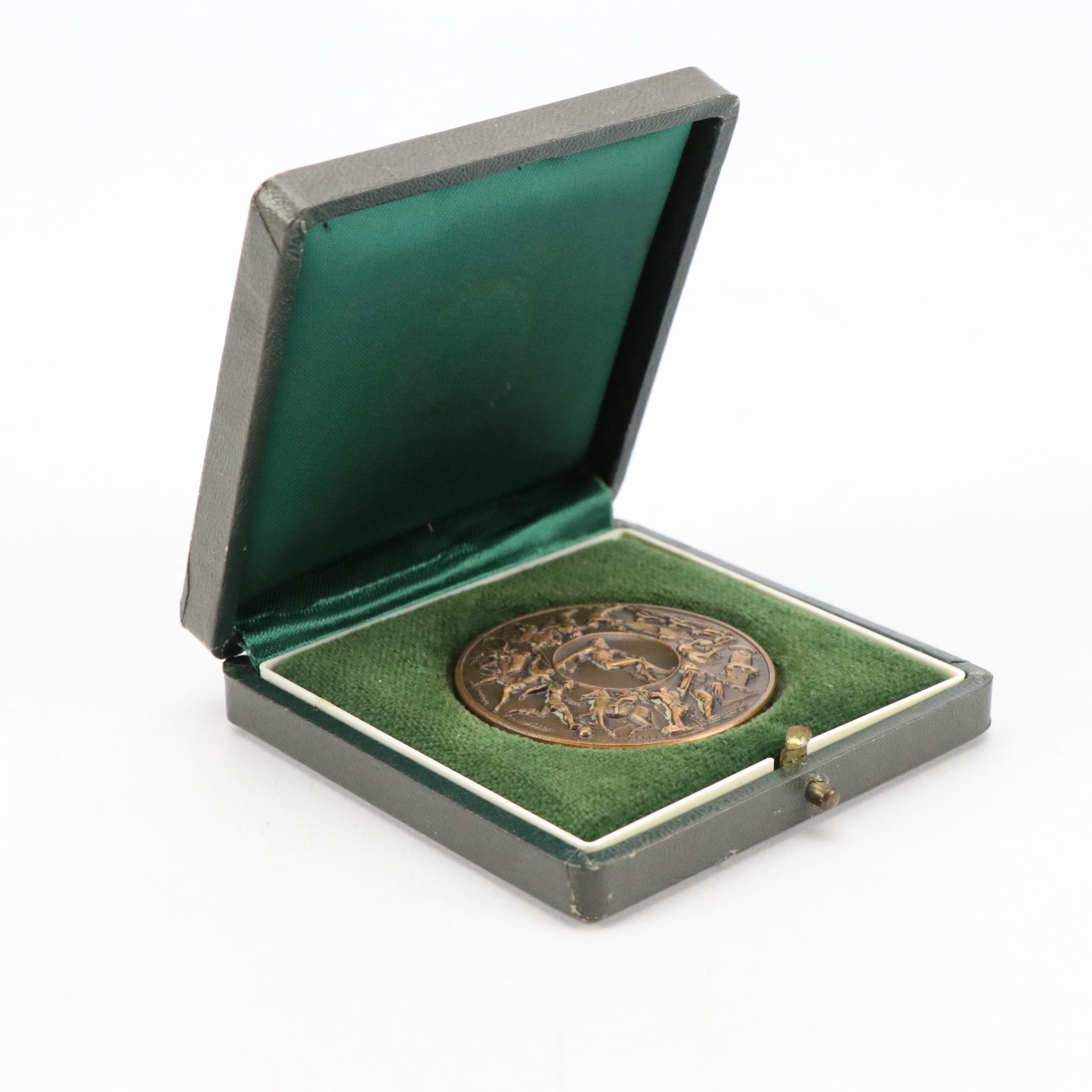 Turned Wooden Dumbells with Bronze Fitness Token, Early 20th Century