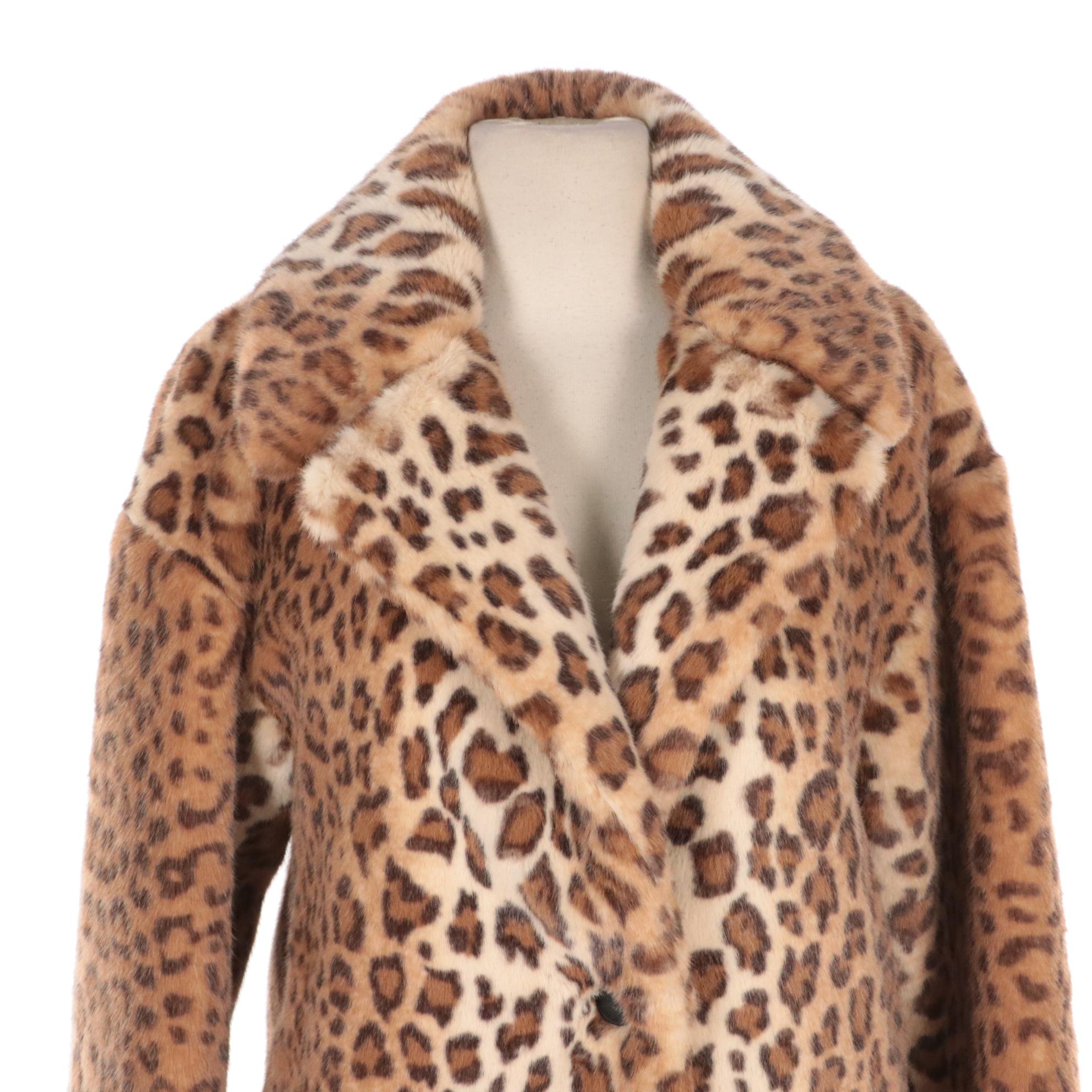 Rag & Bone Black Leather and Faux Leopard Fur Mid-Length Coats