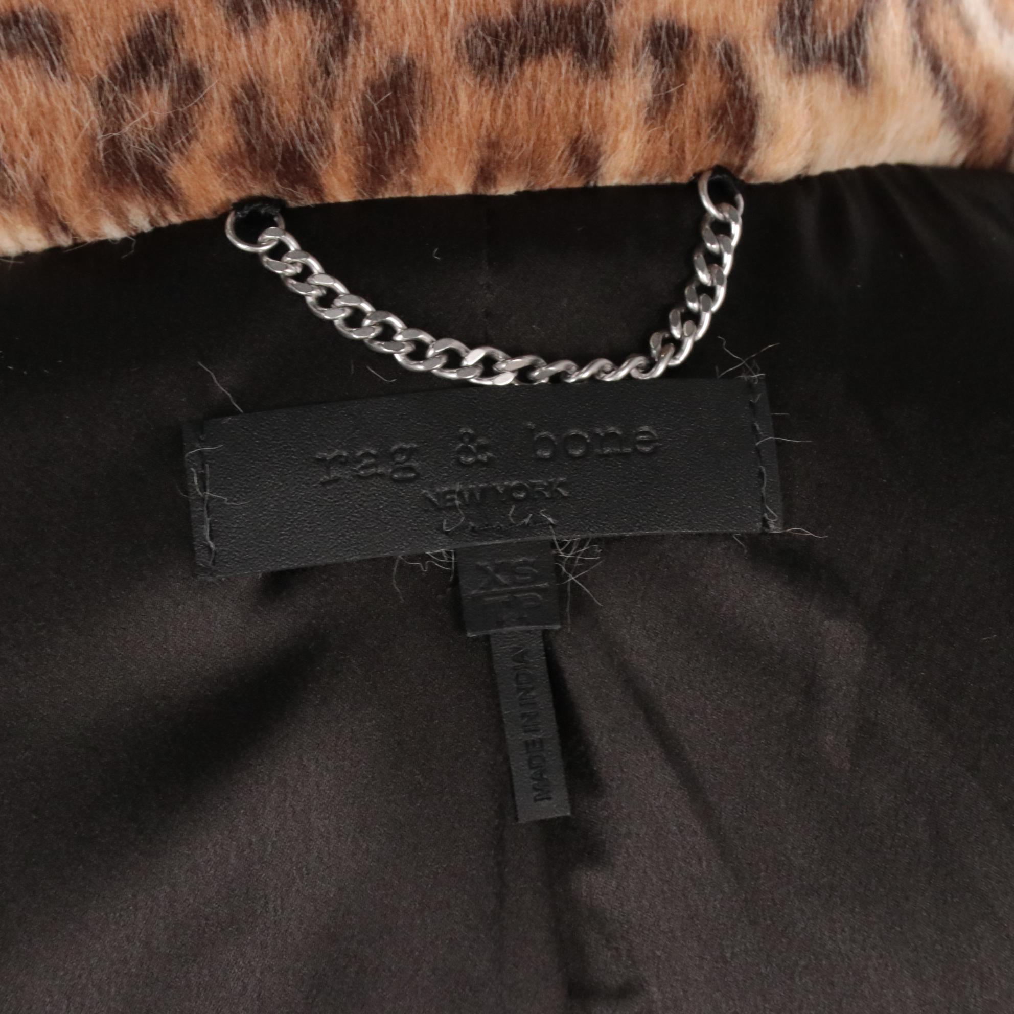 Rag & Bone Black Leather and Faux Leopard Fur Mid-Length Coats