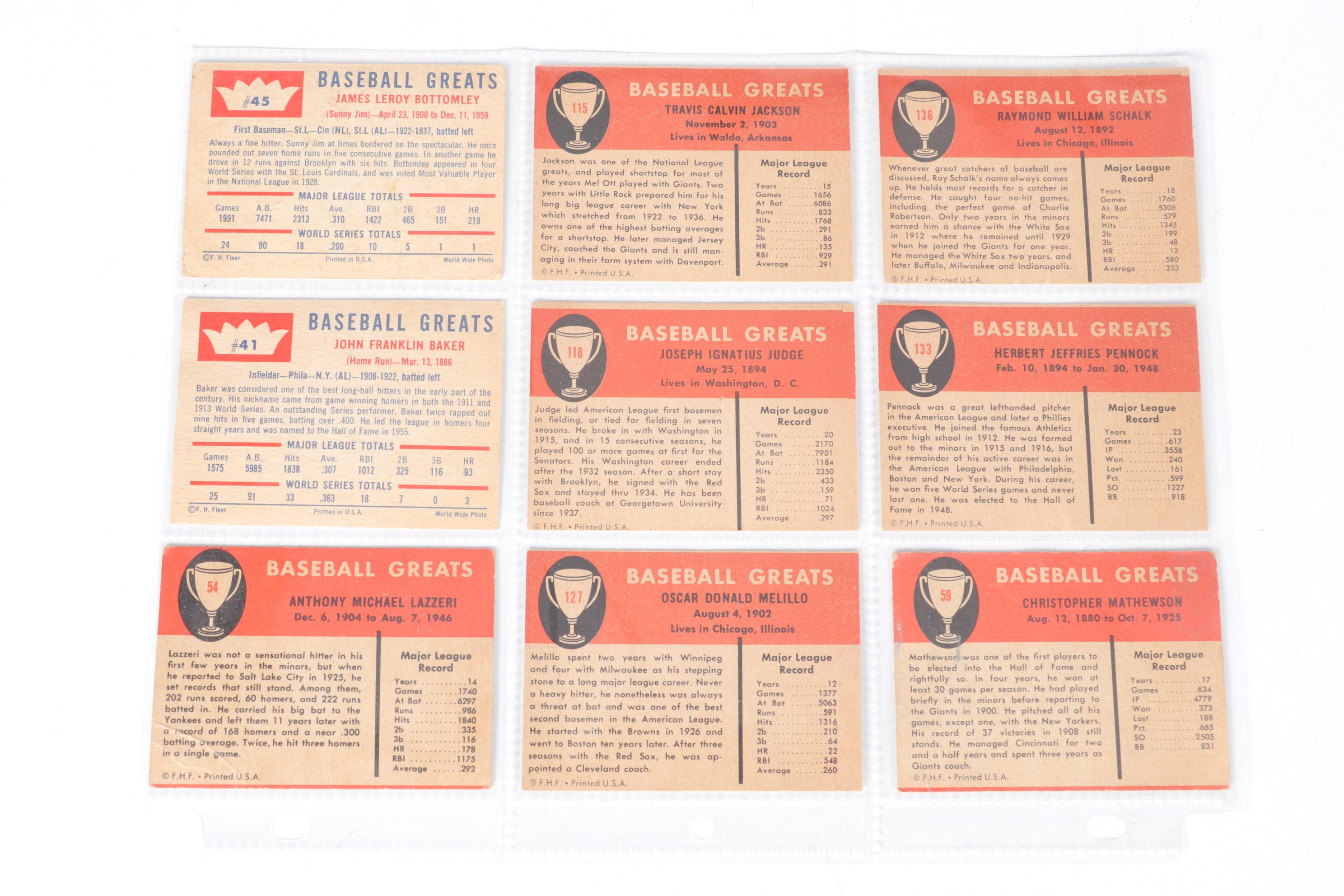 1960 and 1961 Fleer "Baseball Greats" Baseball Cards