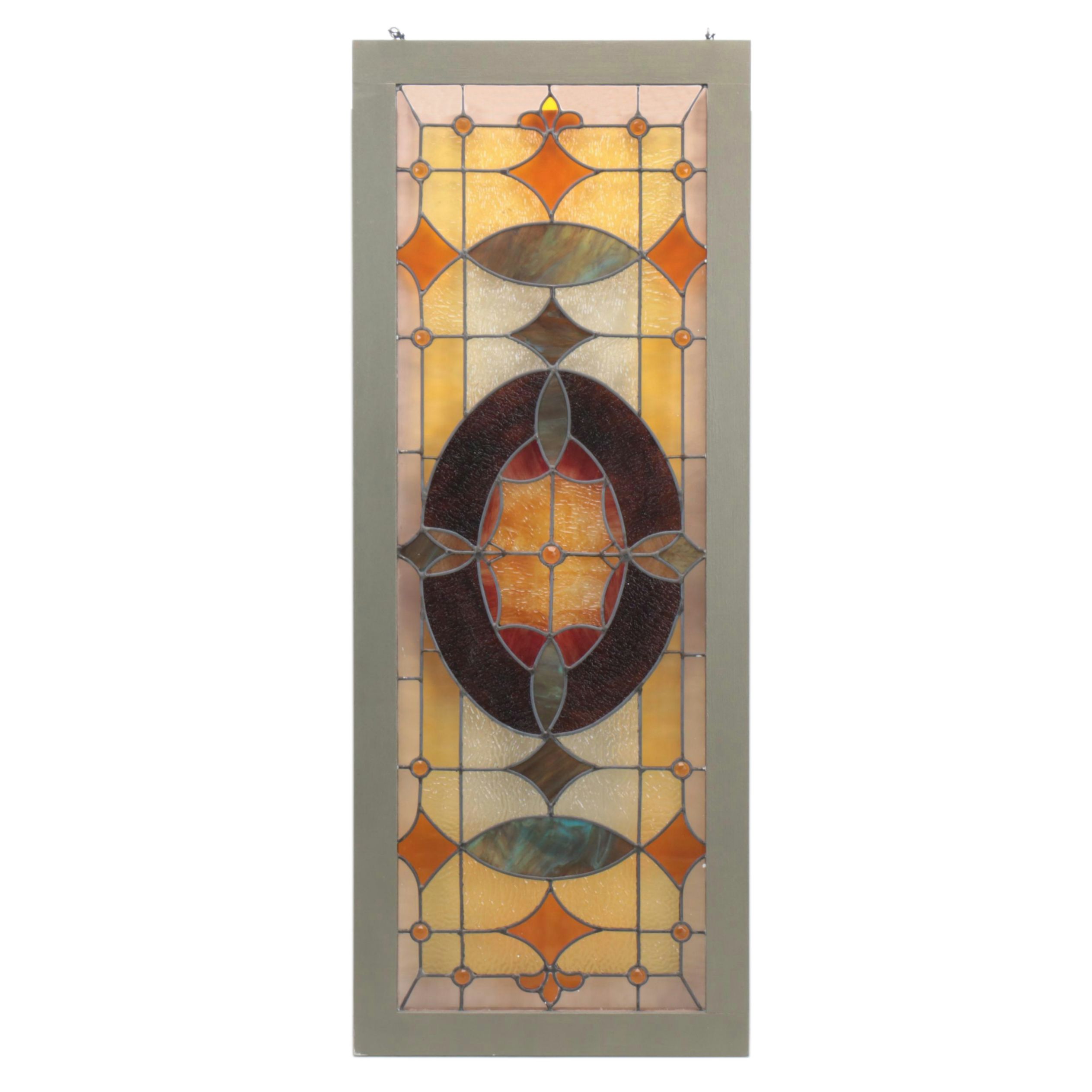 Stained and Slag Glass Leaded Panel in Painted Wood Frame
