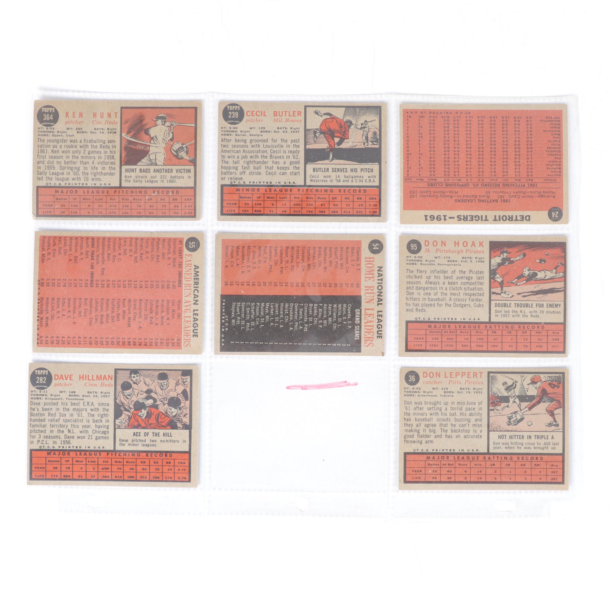 1962  Topps Baseball Cards with #54 NL Home Run Leaders and #55 AL ERA Leaders