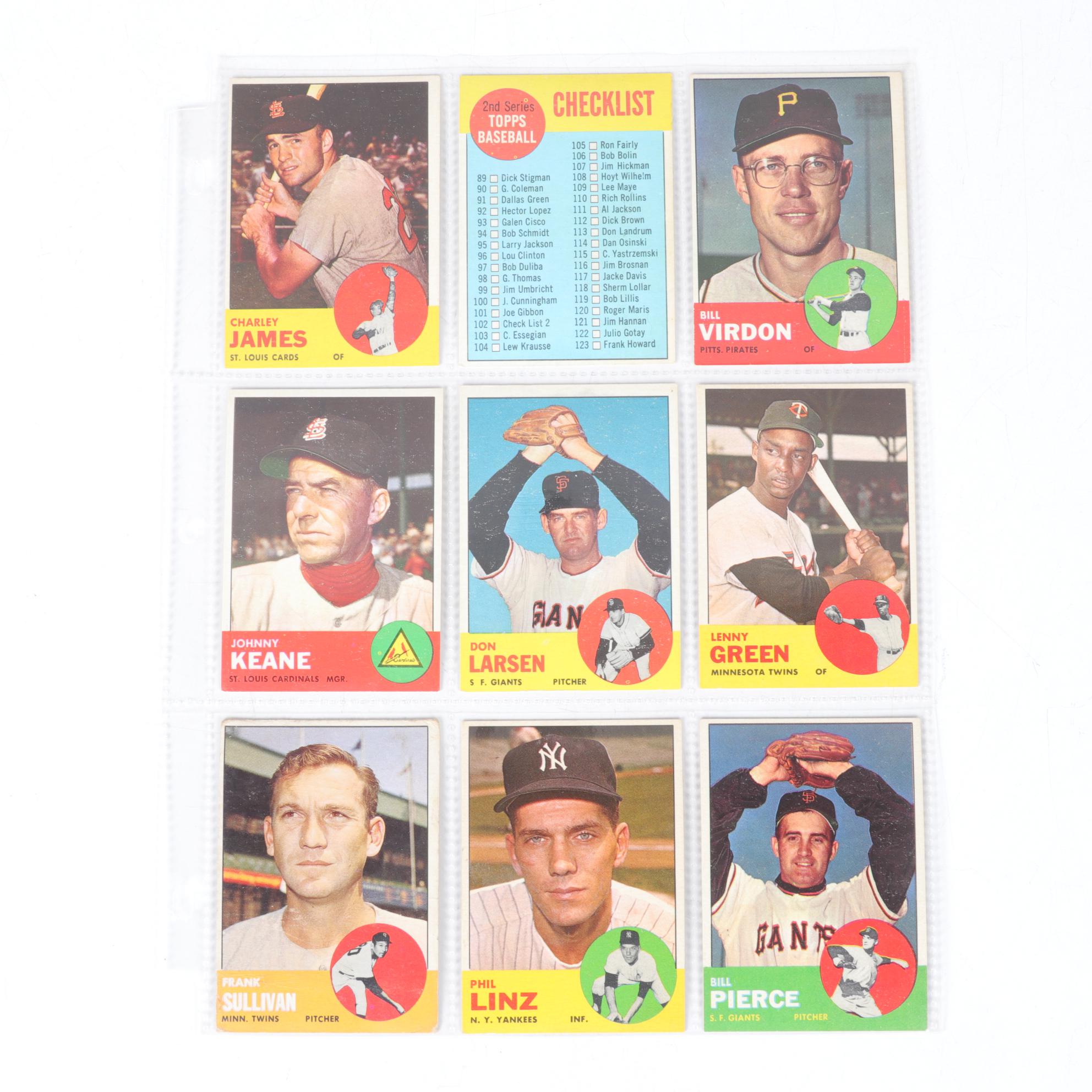 1963 Topps Baseball Cards with #3 NL Home Run Leaders