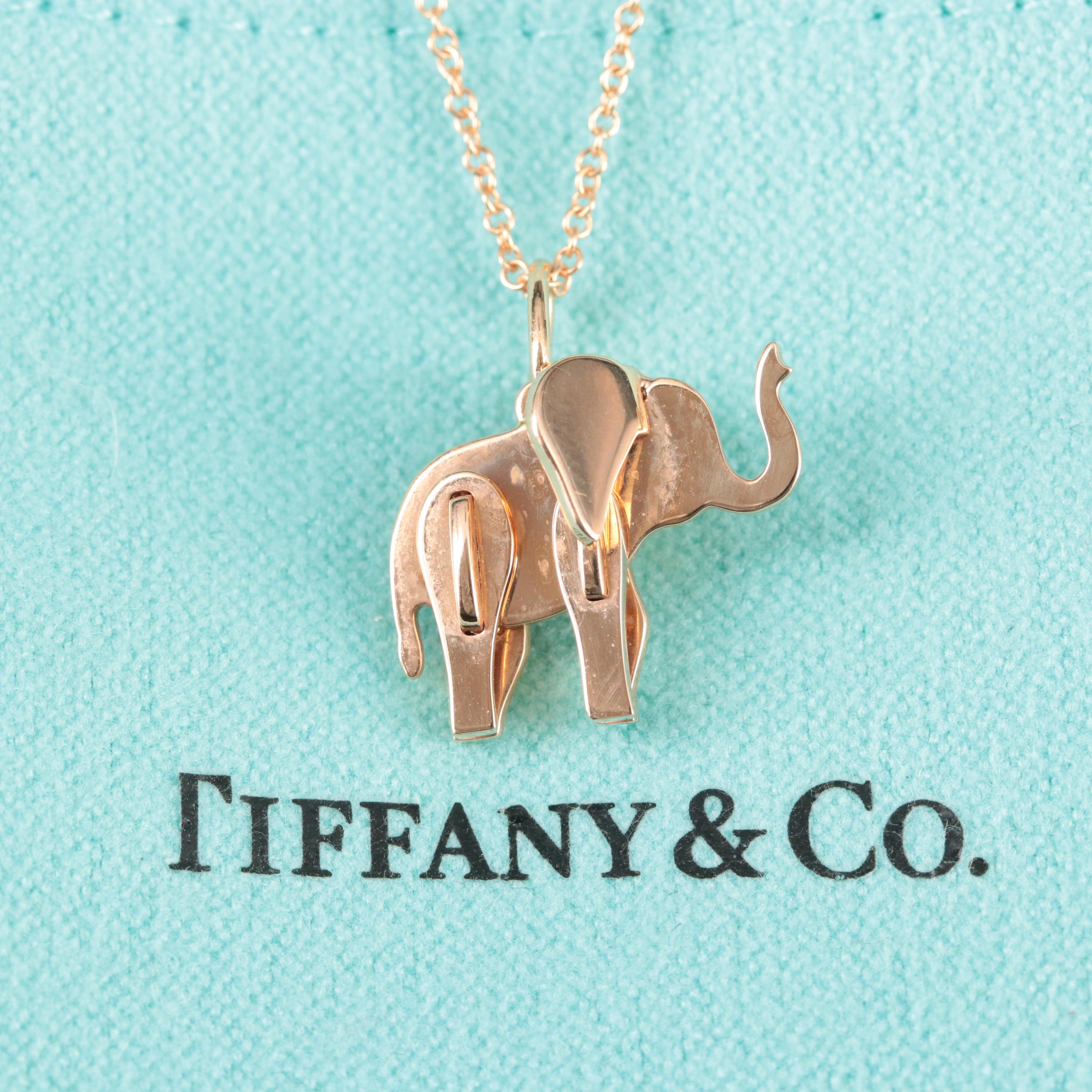 Tiffany Co. 18K Rose Gold Save the Elephant Pendant Necklace Everything But The House