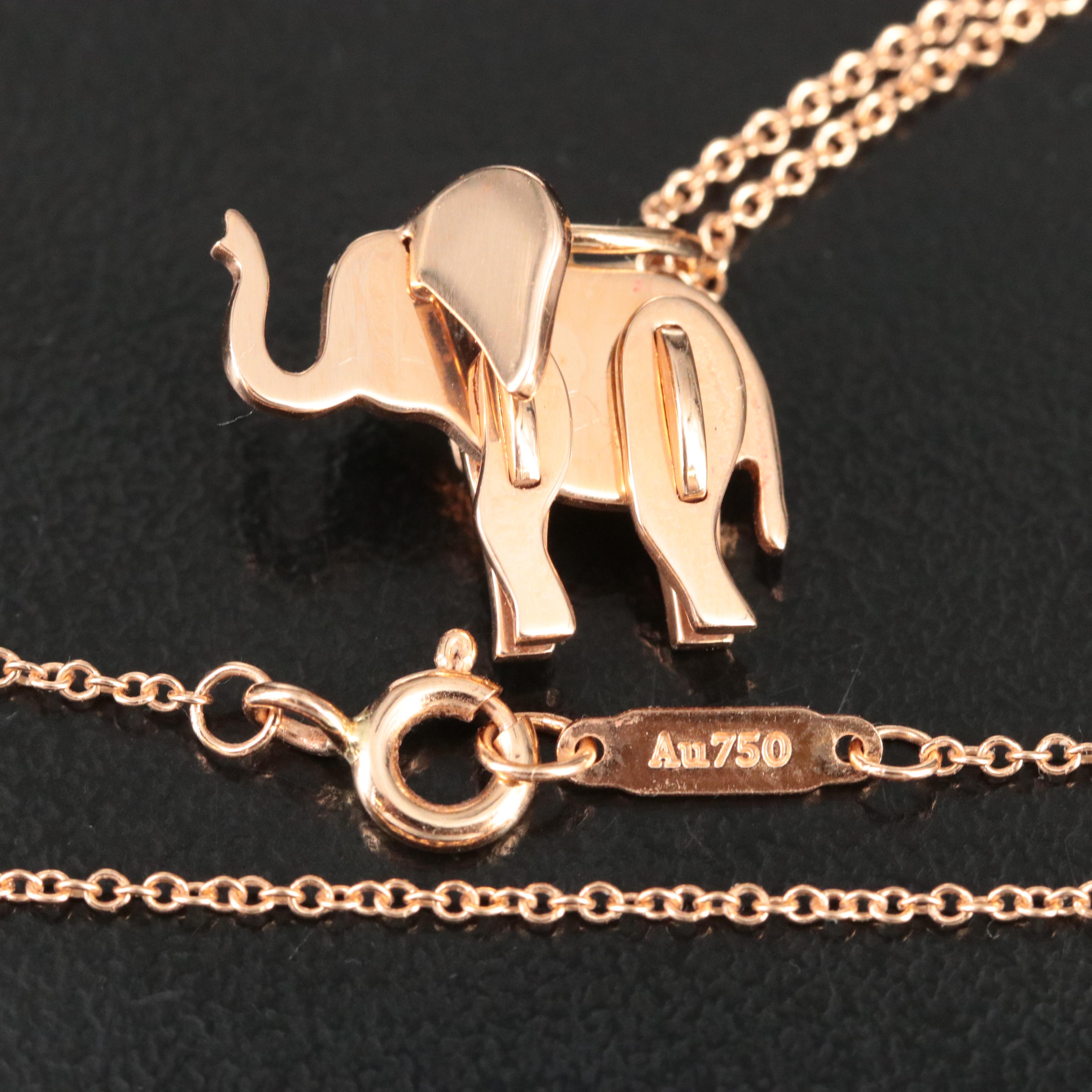 Tiffany & Co. 18K Rose Gold "Save the Elephant" Pendant Necklace