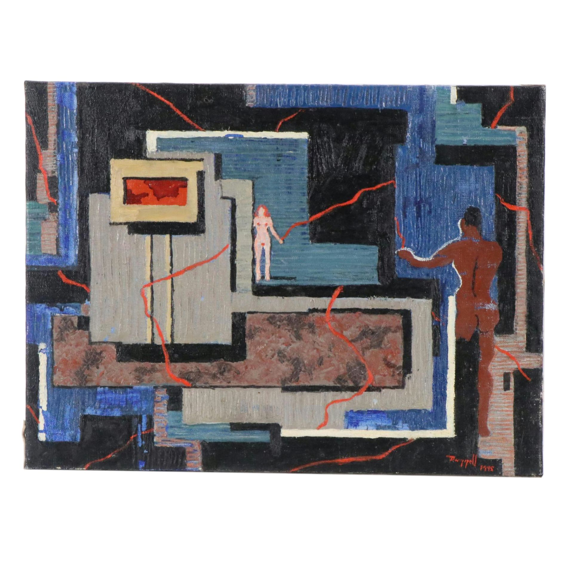 Charles Ragland Bunnell Modernist Figurative Oil Painting, 1945