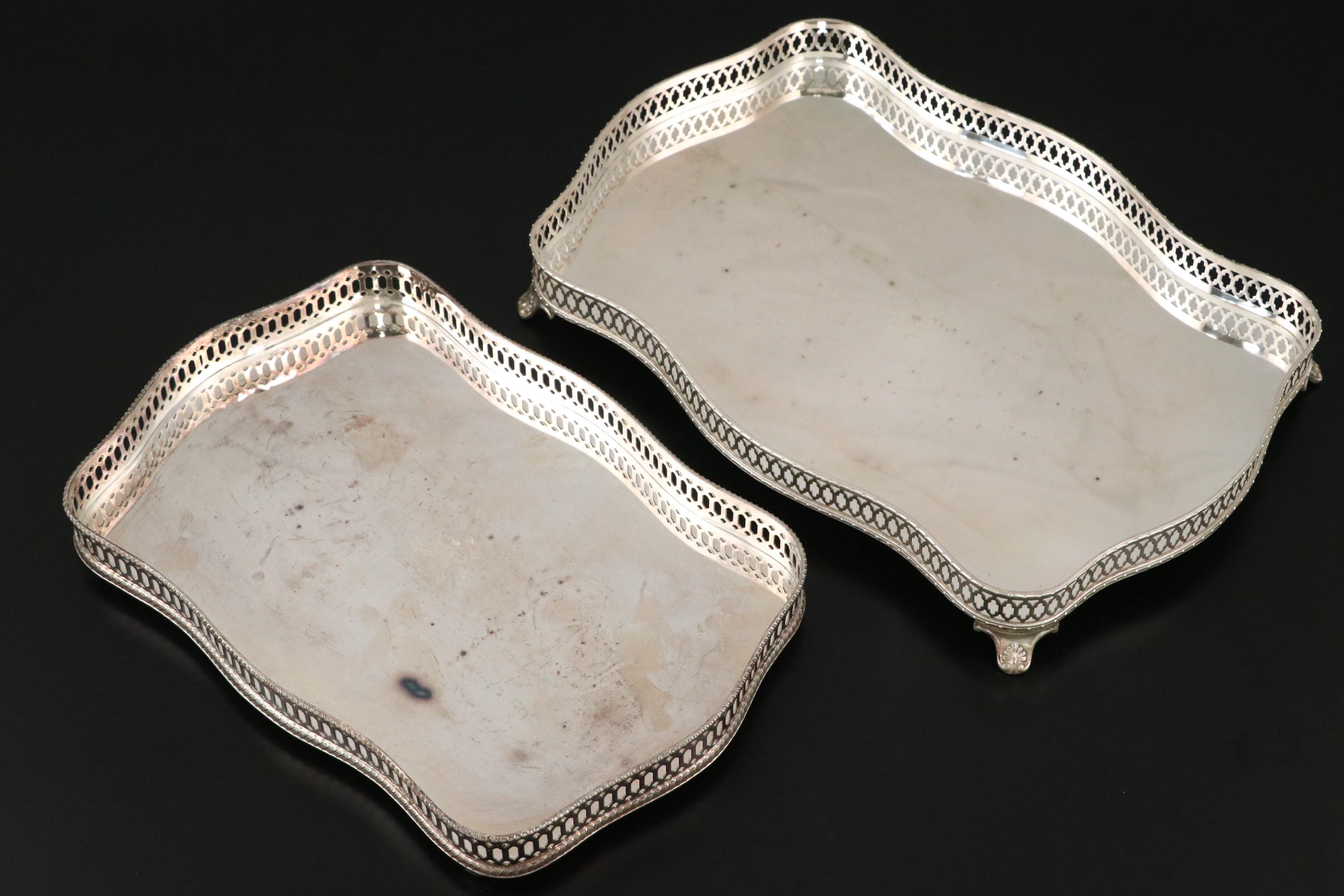 Crescent and Other Silver Plate Gallery Trays, Mid to Late 20th Century