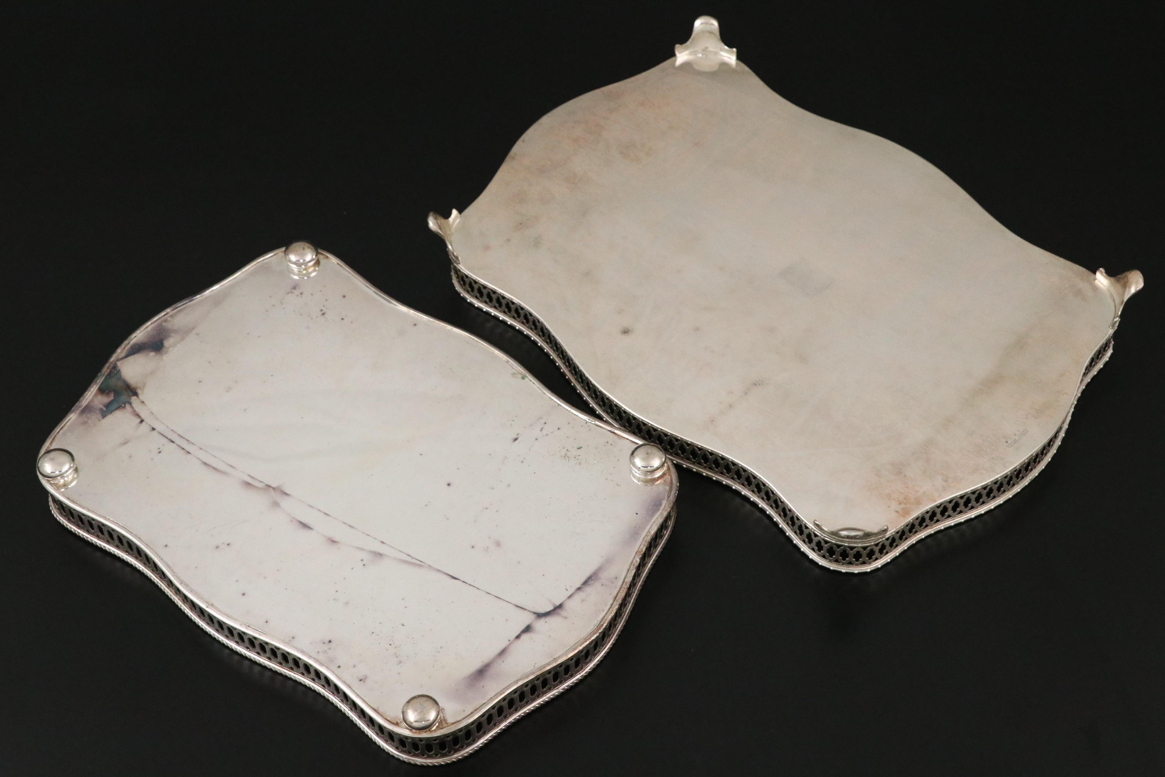 Crescent and Other Silver Plate Gallery Trays, Mid to Late 20th Century