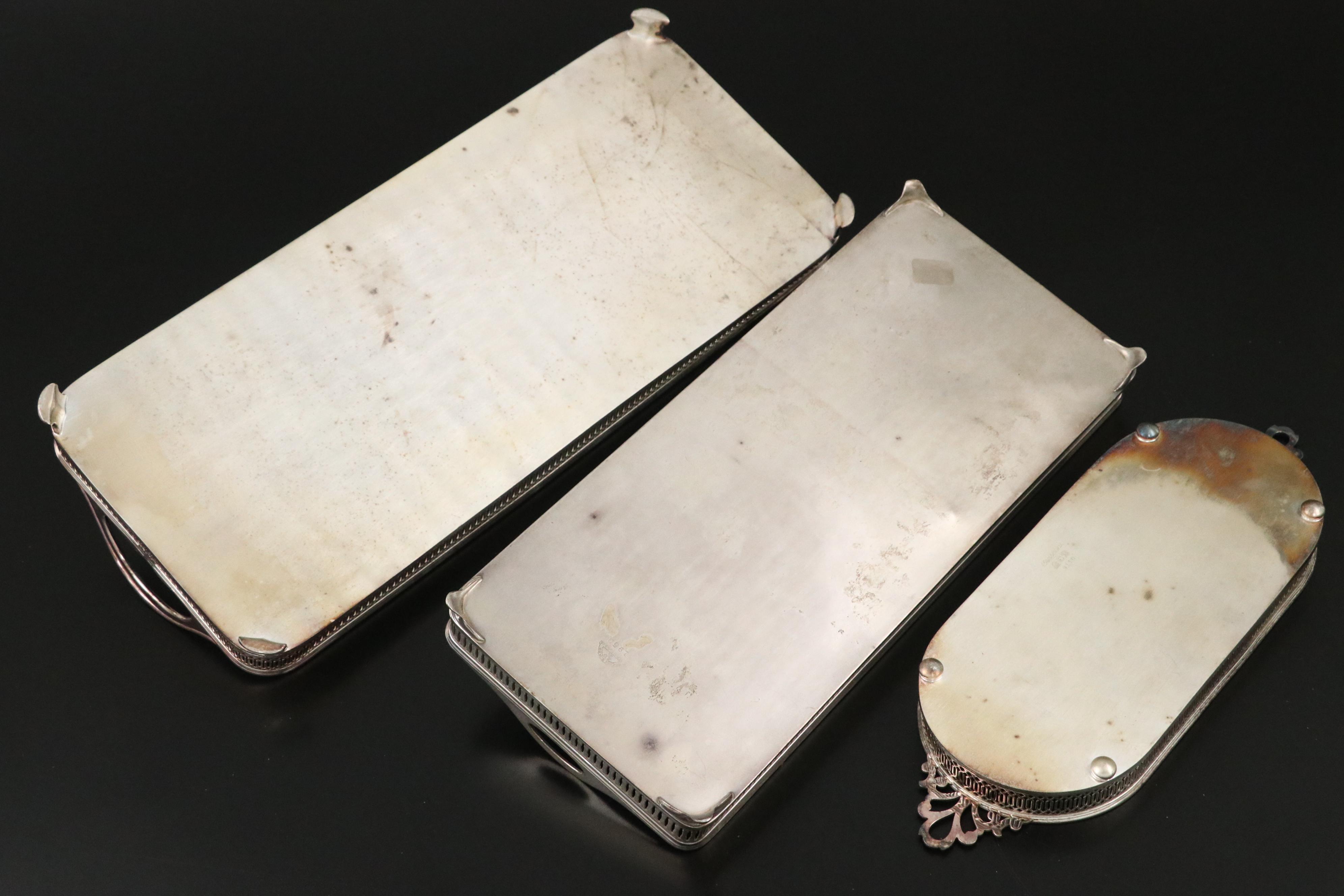 Crescent and Other Silver Plate Gallery Trays, Mid to Late 20th Century