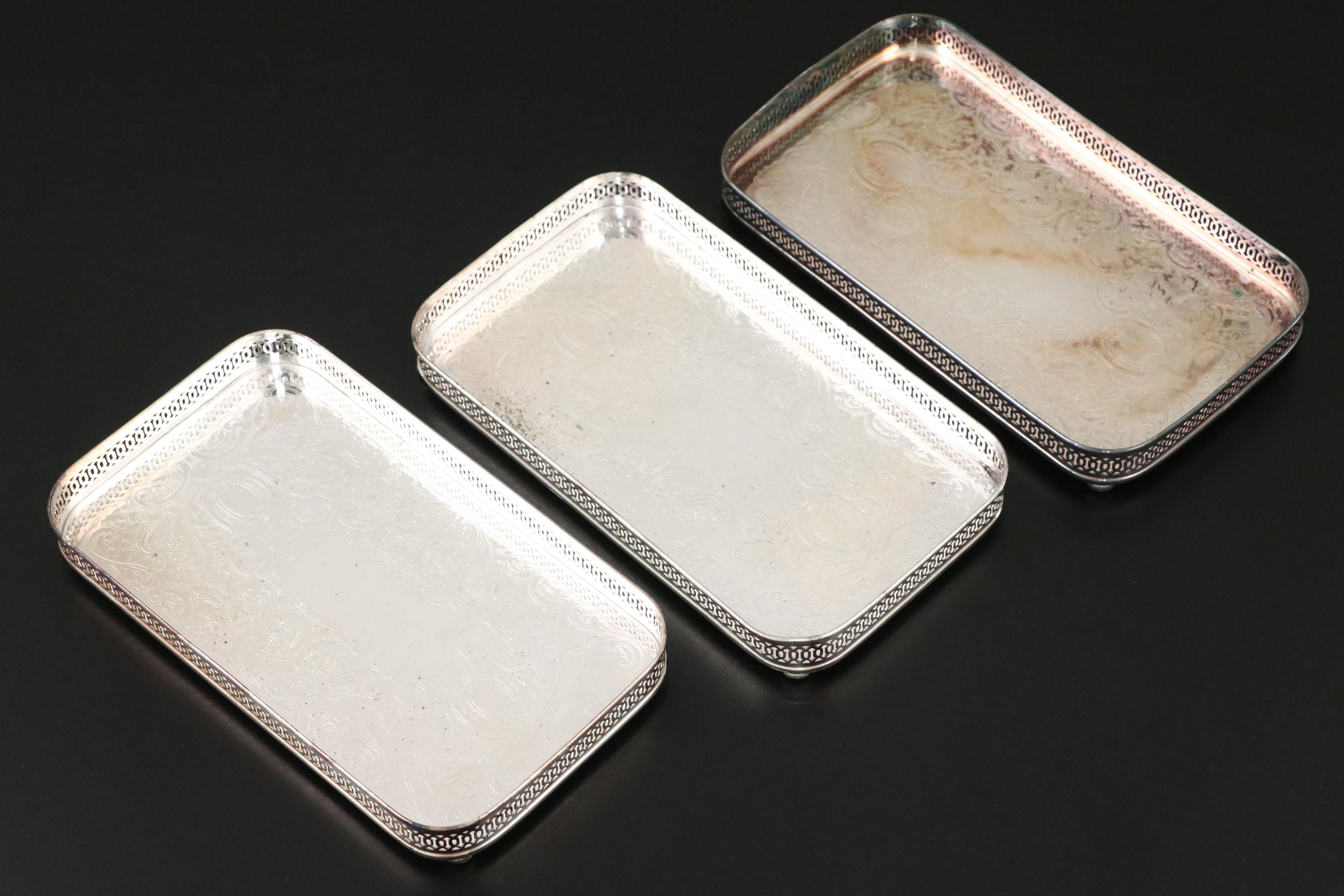 Crescent and Other Silver Plate Gallery Trays, Mid to Late 20th Century