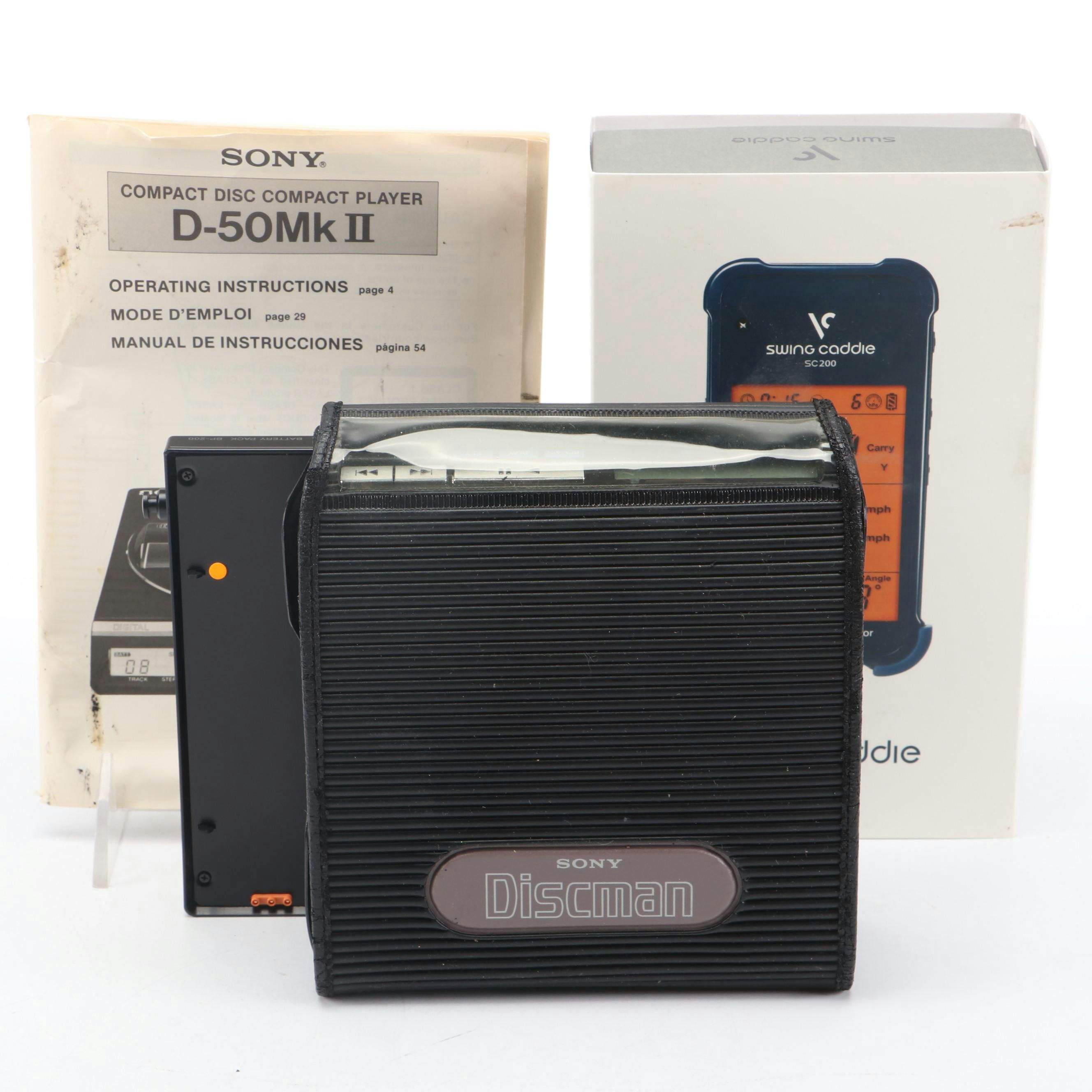 Sony D-50 Mk II Discman CD Player with Swing Caddie Portable Launch Monitor