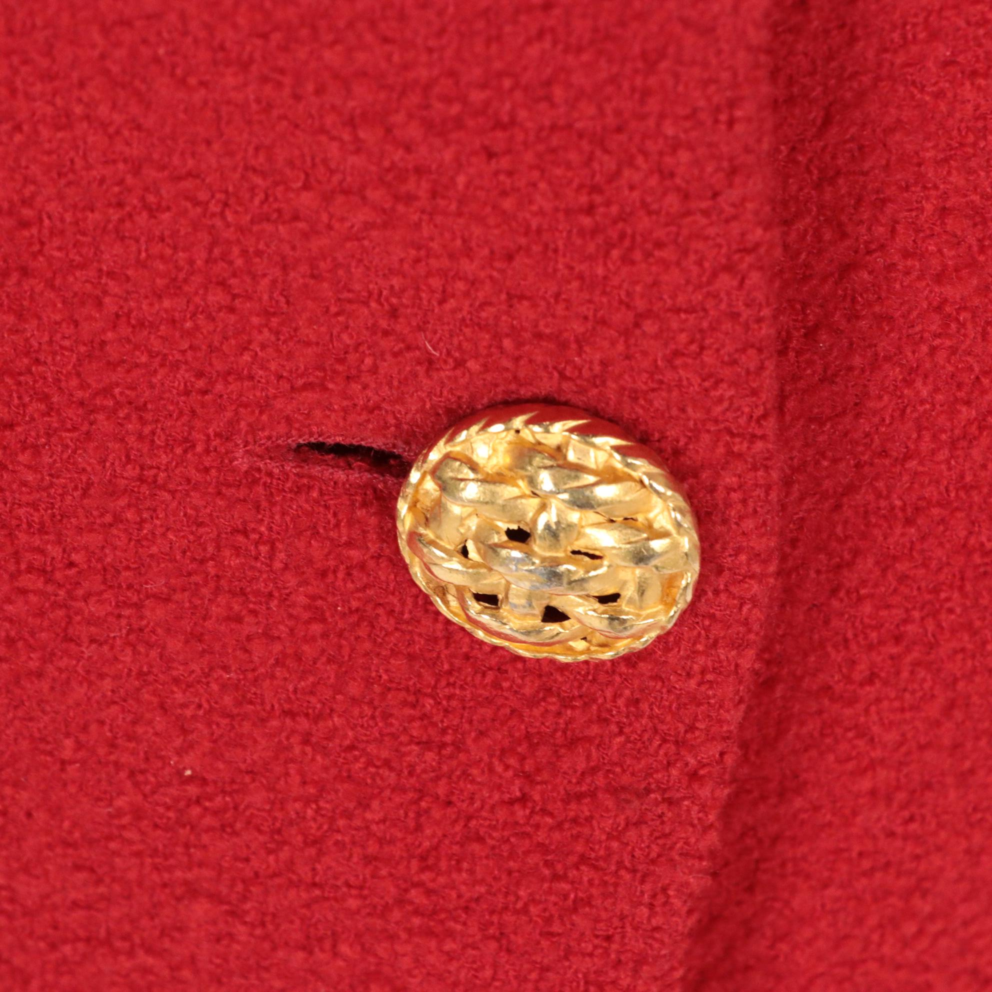 Chanel Boutique Red Bouclé Skirt Suit with Gold Tone Basketweave Buttons