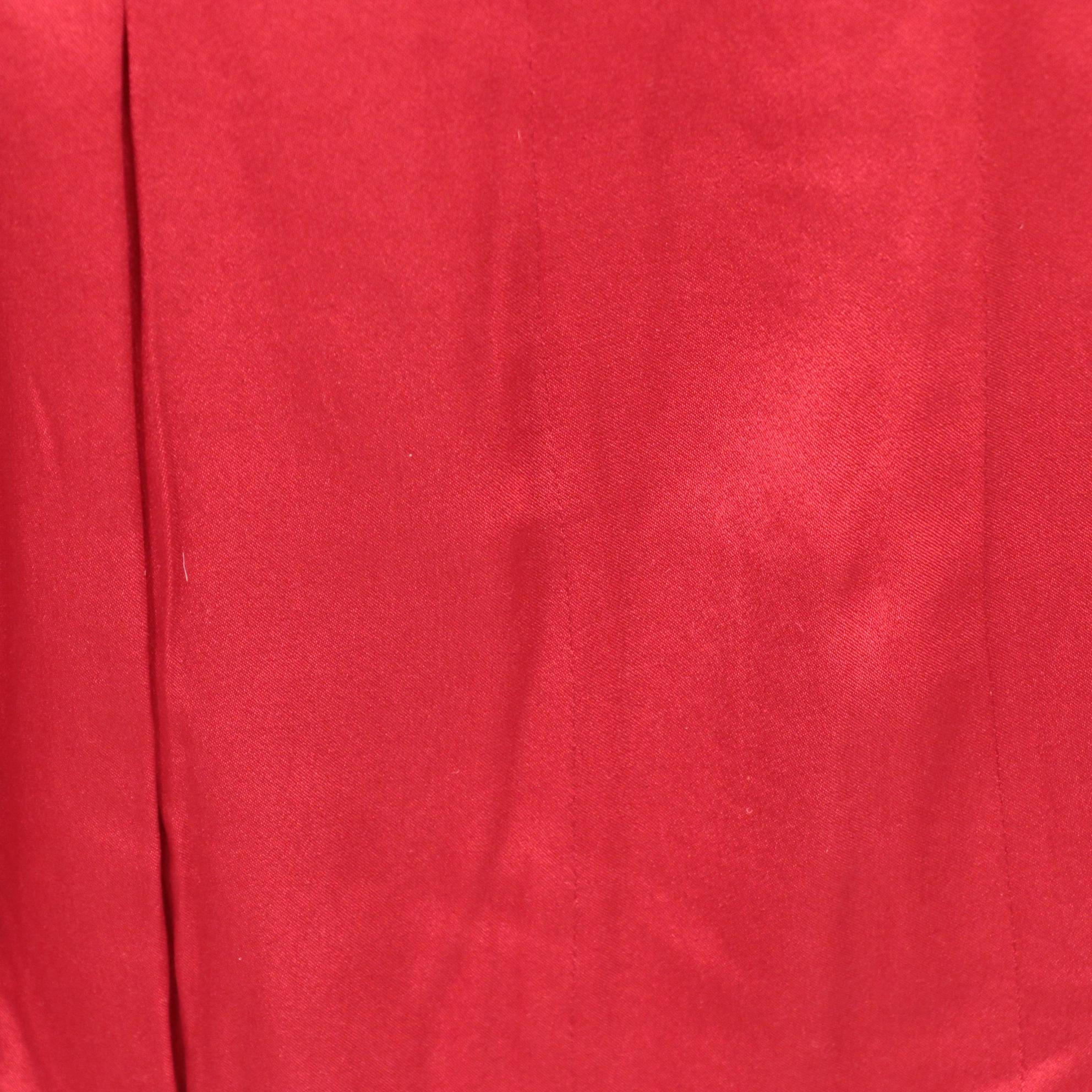 Chanel Boutique Red Bouclé Skirt Suit with Gold Tone Basketweave Buttons