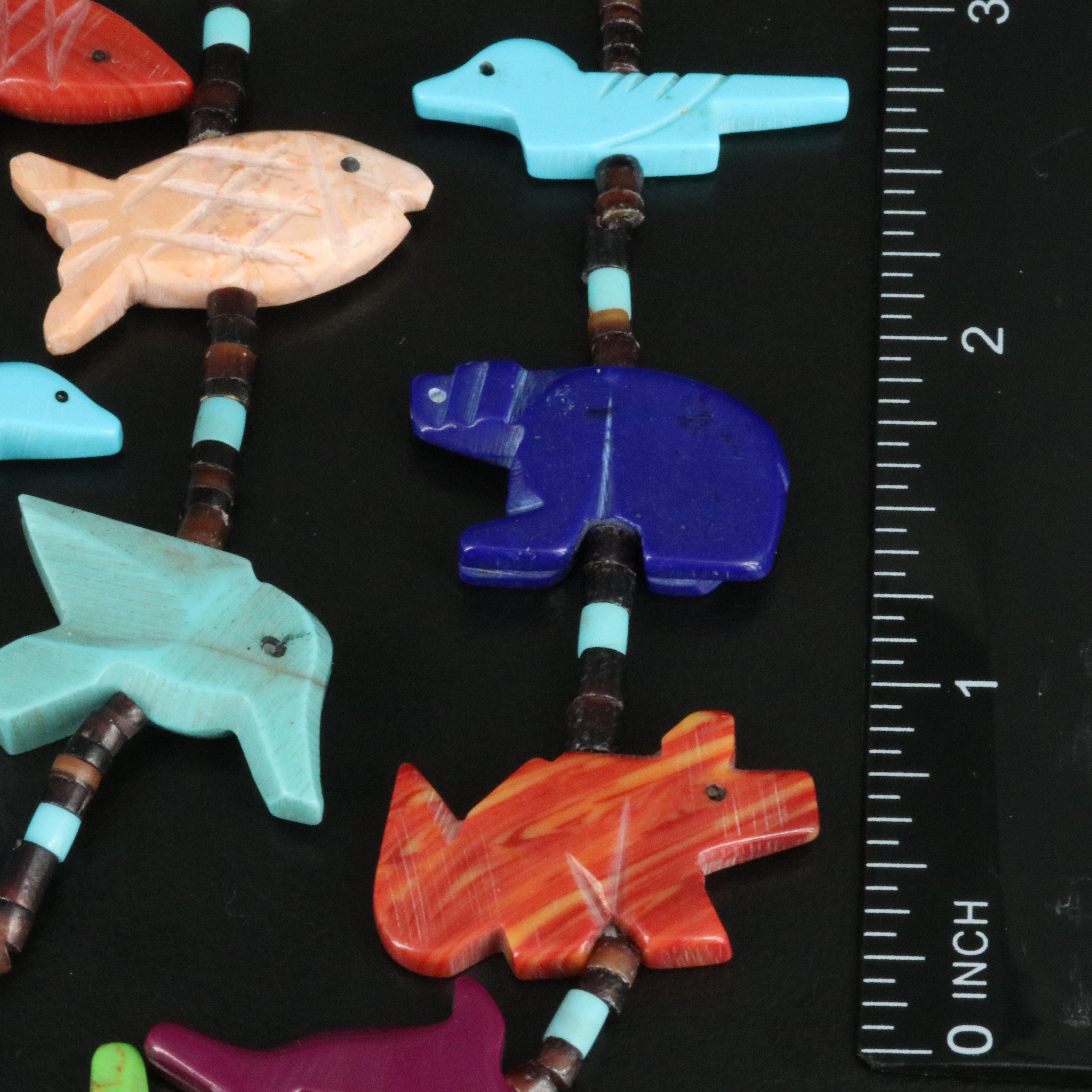 Tiered Three Strand Fetish Necklace Including Shell and Calcite