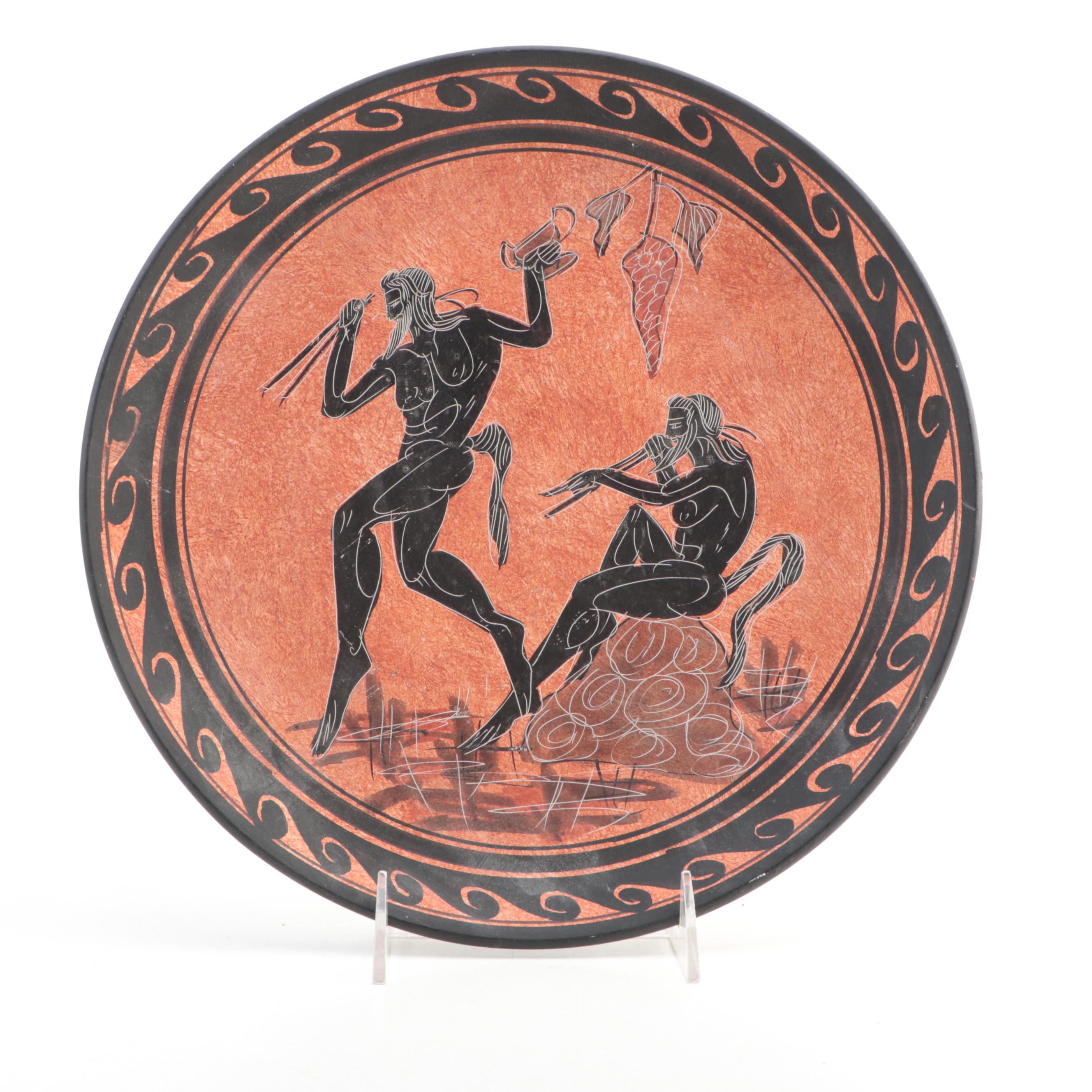 Greek Black Figure Pottery Charger and Urn