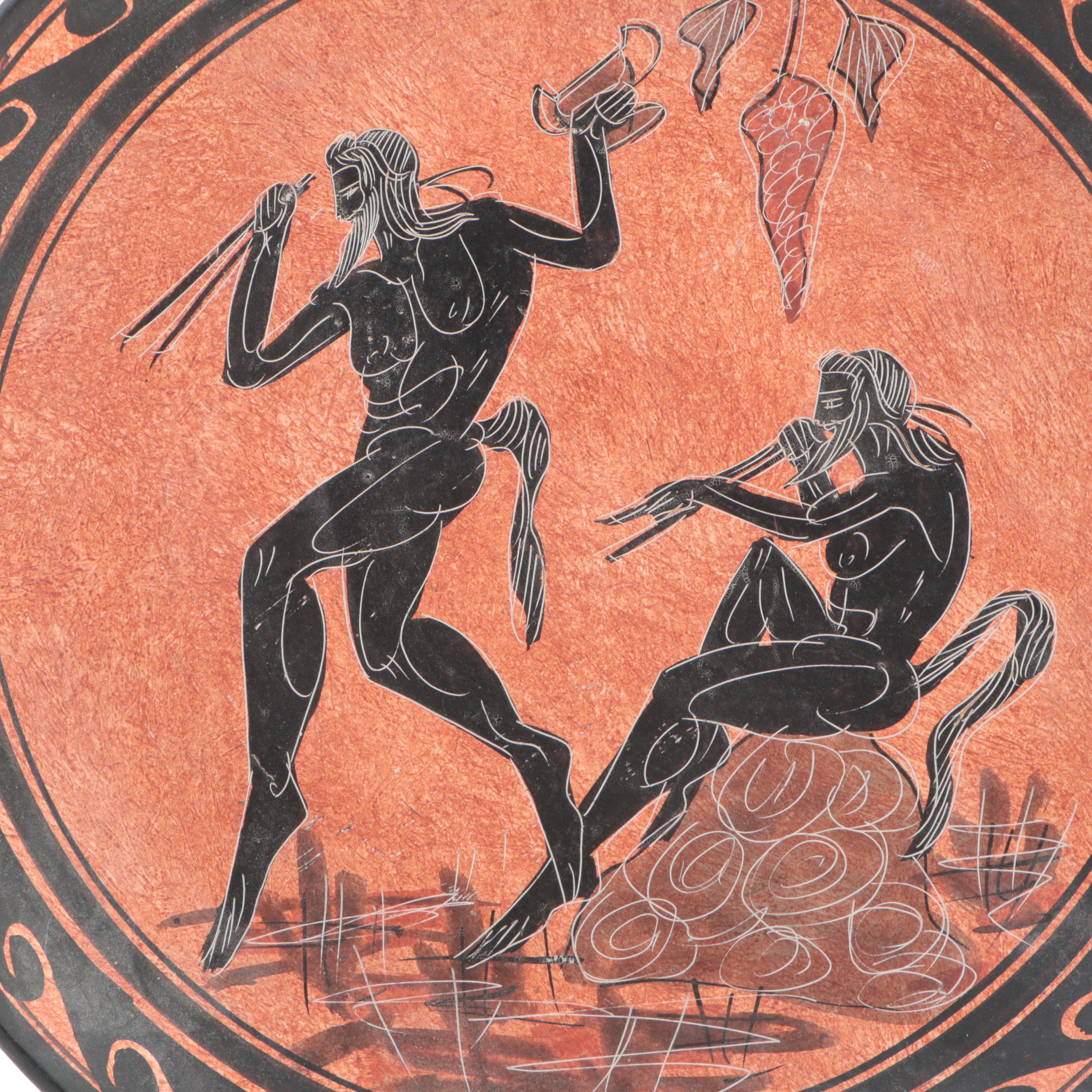 Greek Black Figure Pottery Charger and Urn