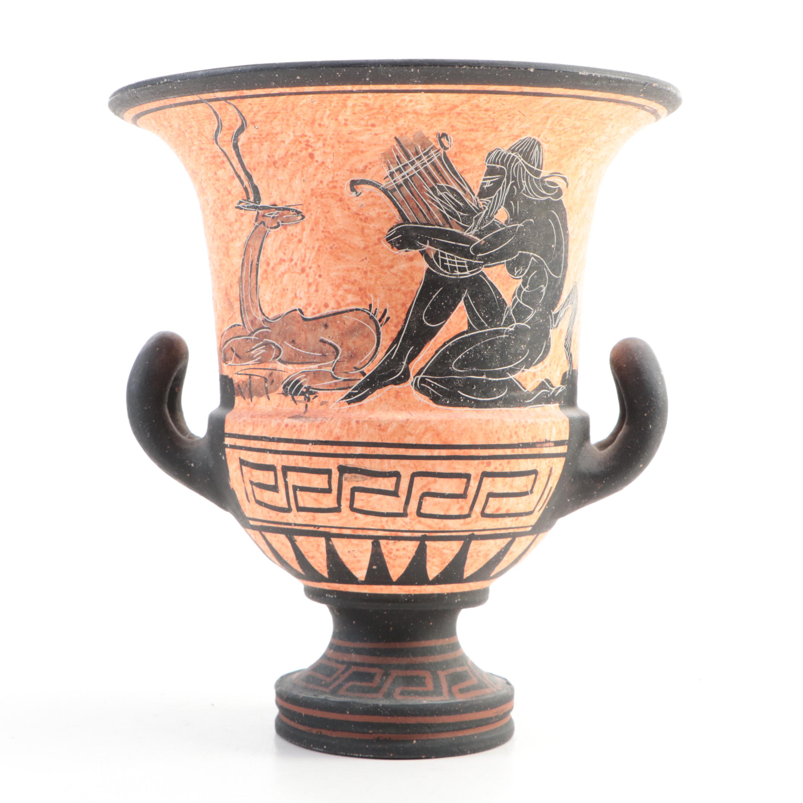 Greek Black Figure Pottery Charger and Urn