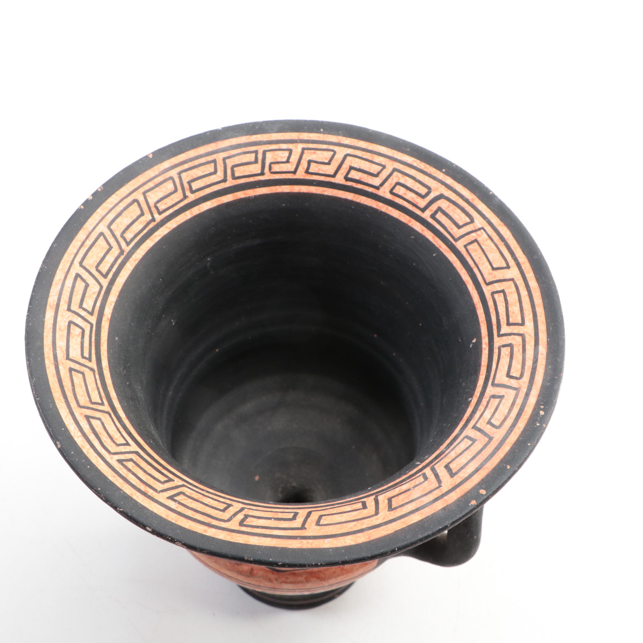 Greek Black Figure Pottery Charger and Urn