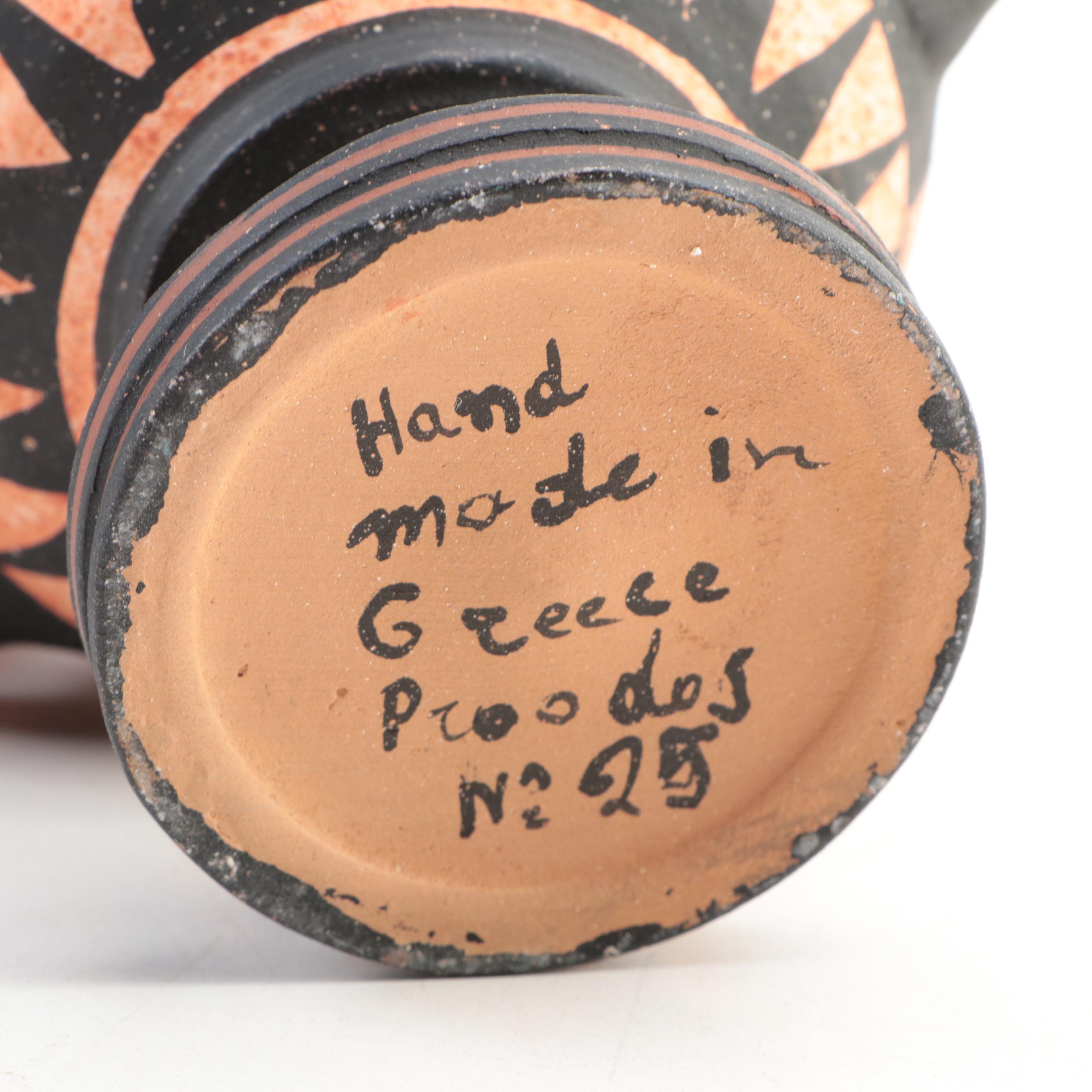 Greek Black Figure Pottery Charger and Urn