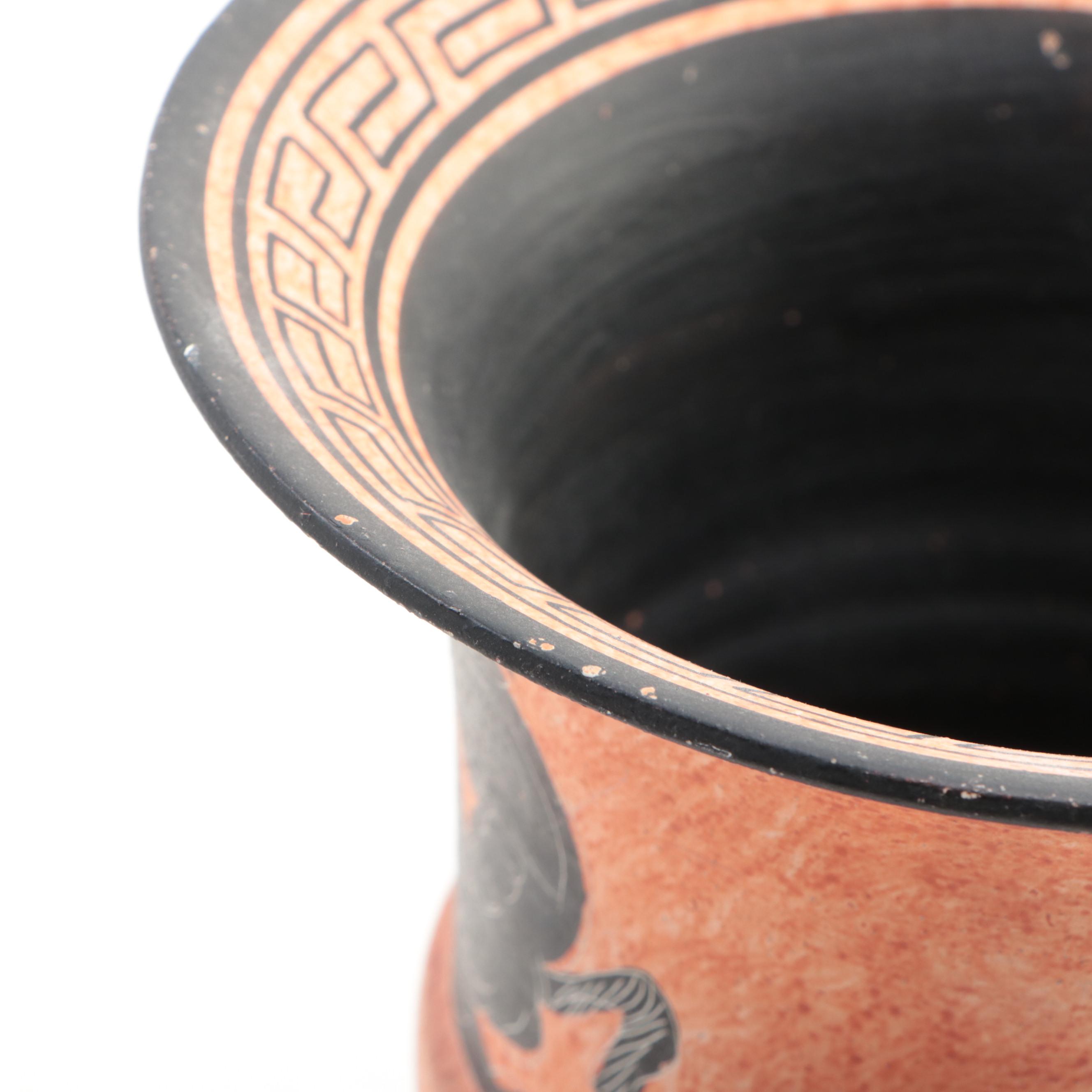 Greek Black Figure Pottery Charger and Urn