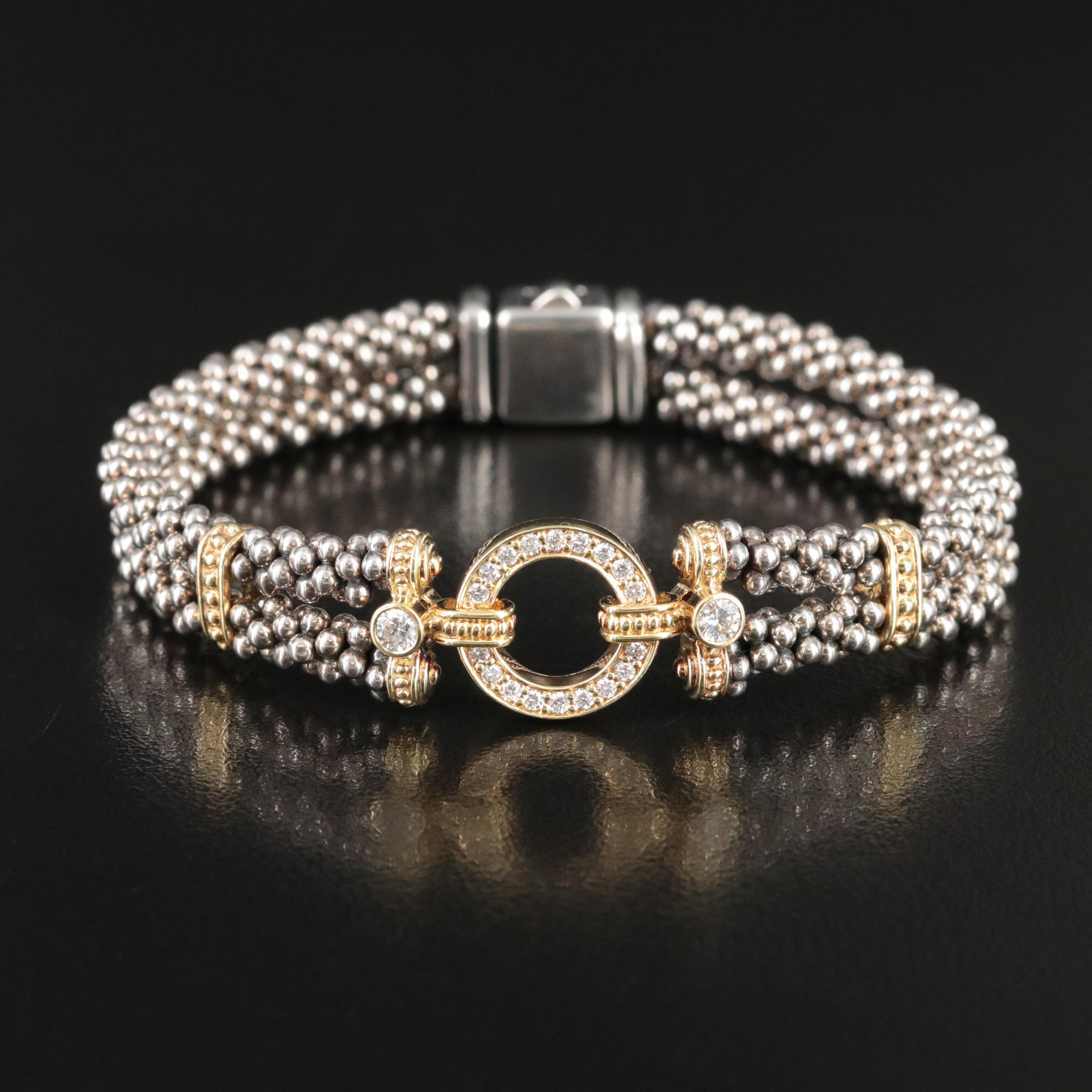 Caviar  by Lagos Enso Sterling and 18K 0.48 CTW Diamond Circle Bracelet