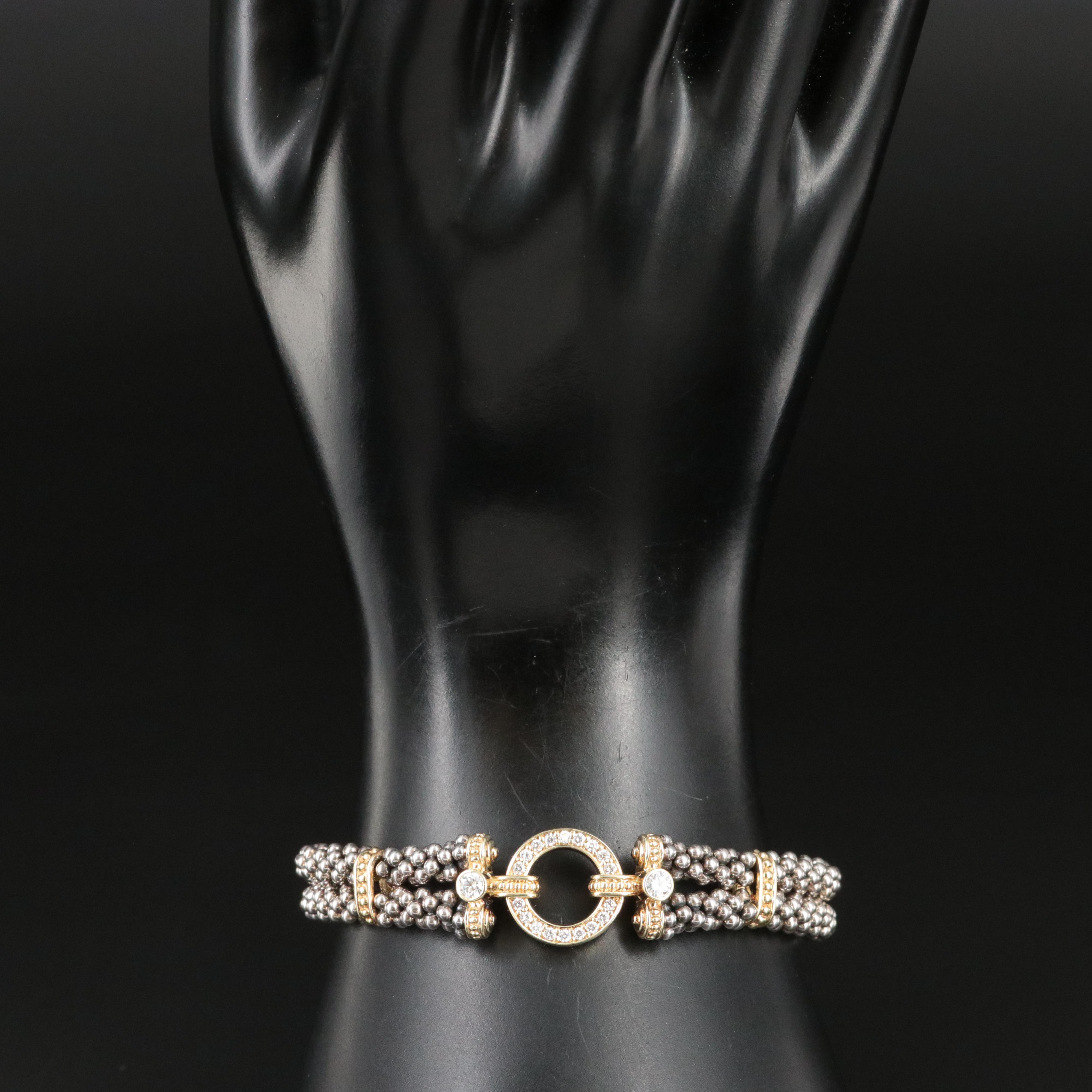 Caviar  by Lagos Enso Sterling and 18K 0.48 CTW Diamond Circle Bracelet