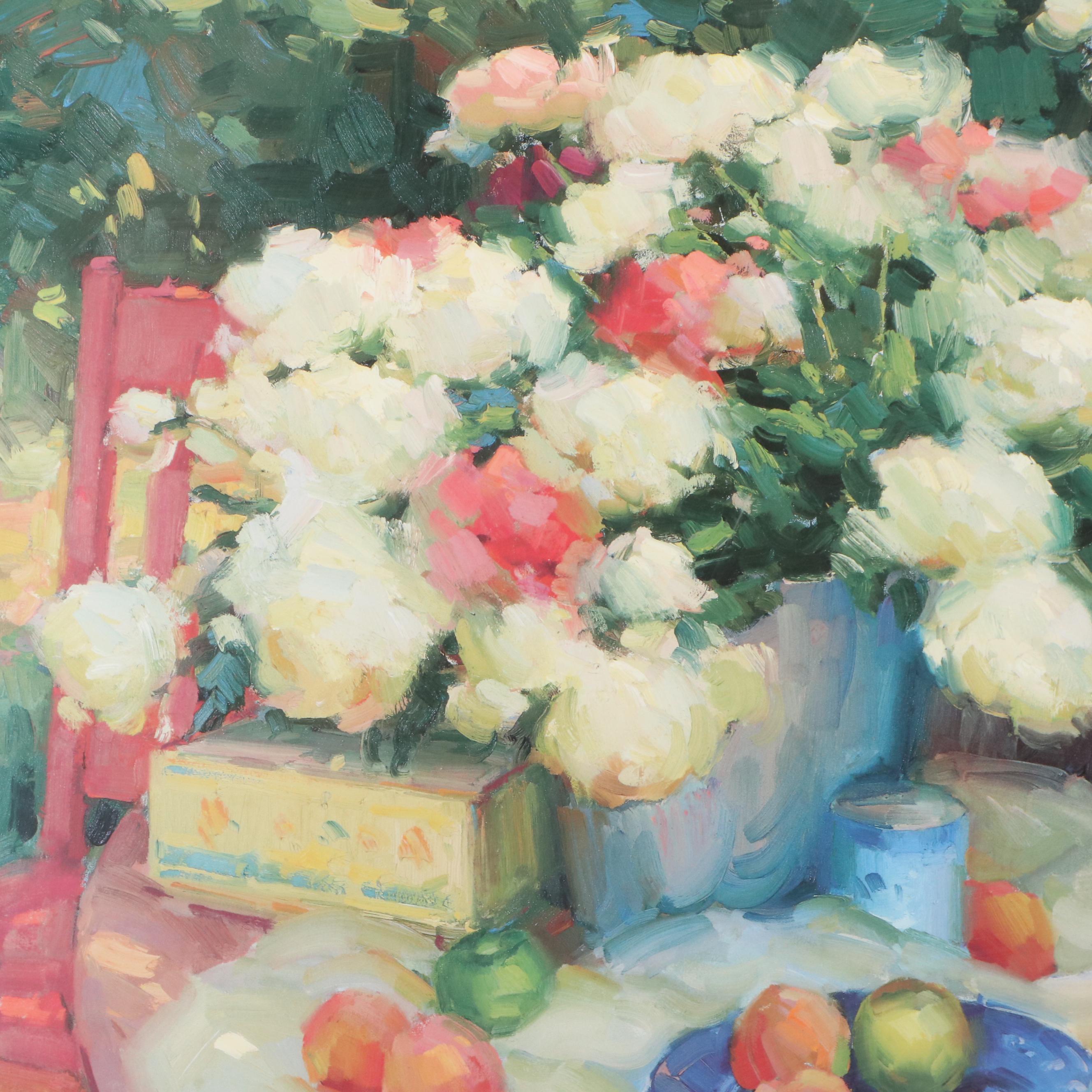 Offset Lithograph After Ovanes Berberian "Peonies and Peaches"