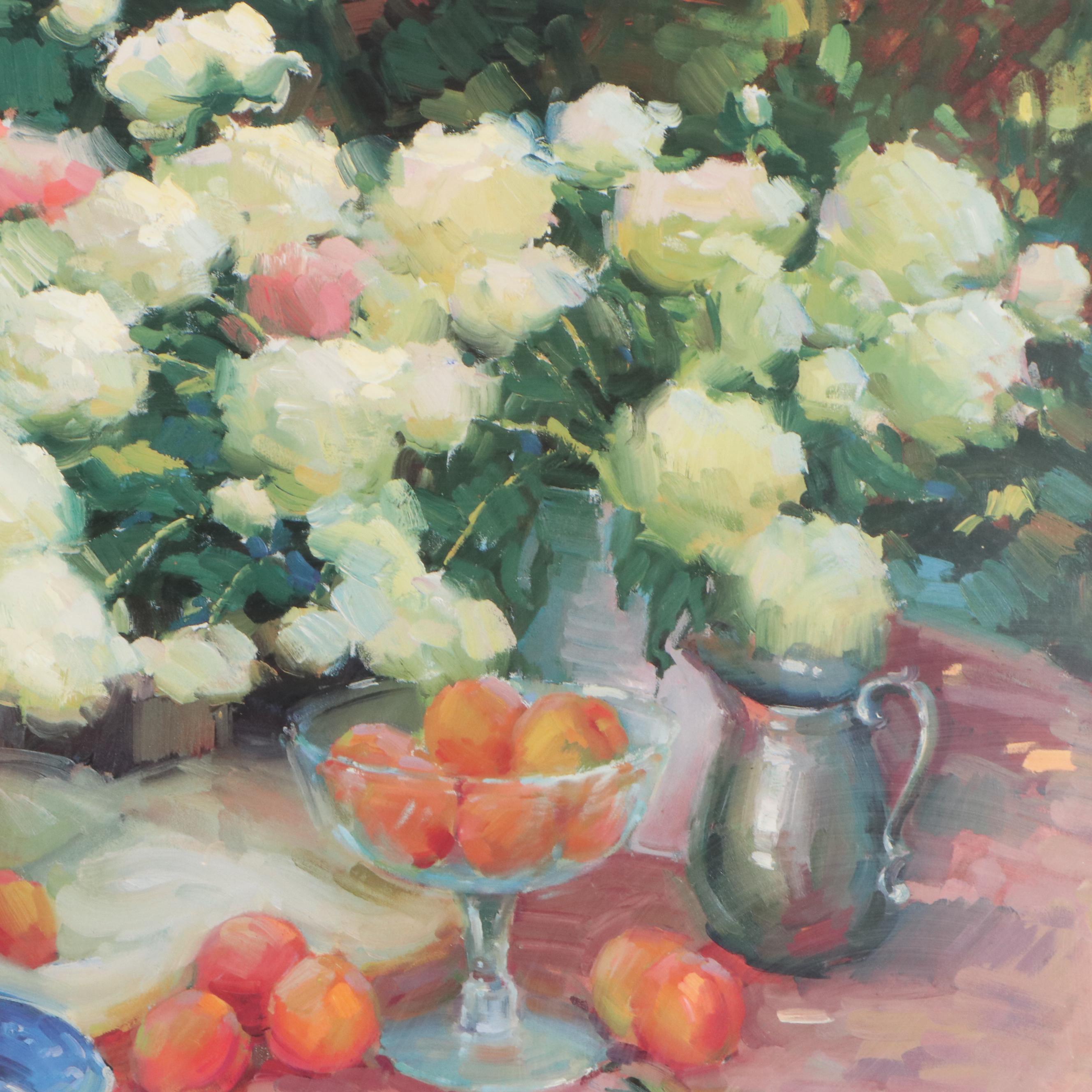 Offset Lithograph After Ovanes Berberian "Peonies and Peaches"