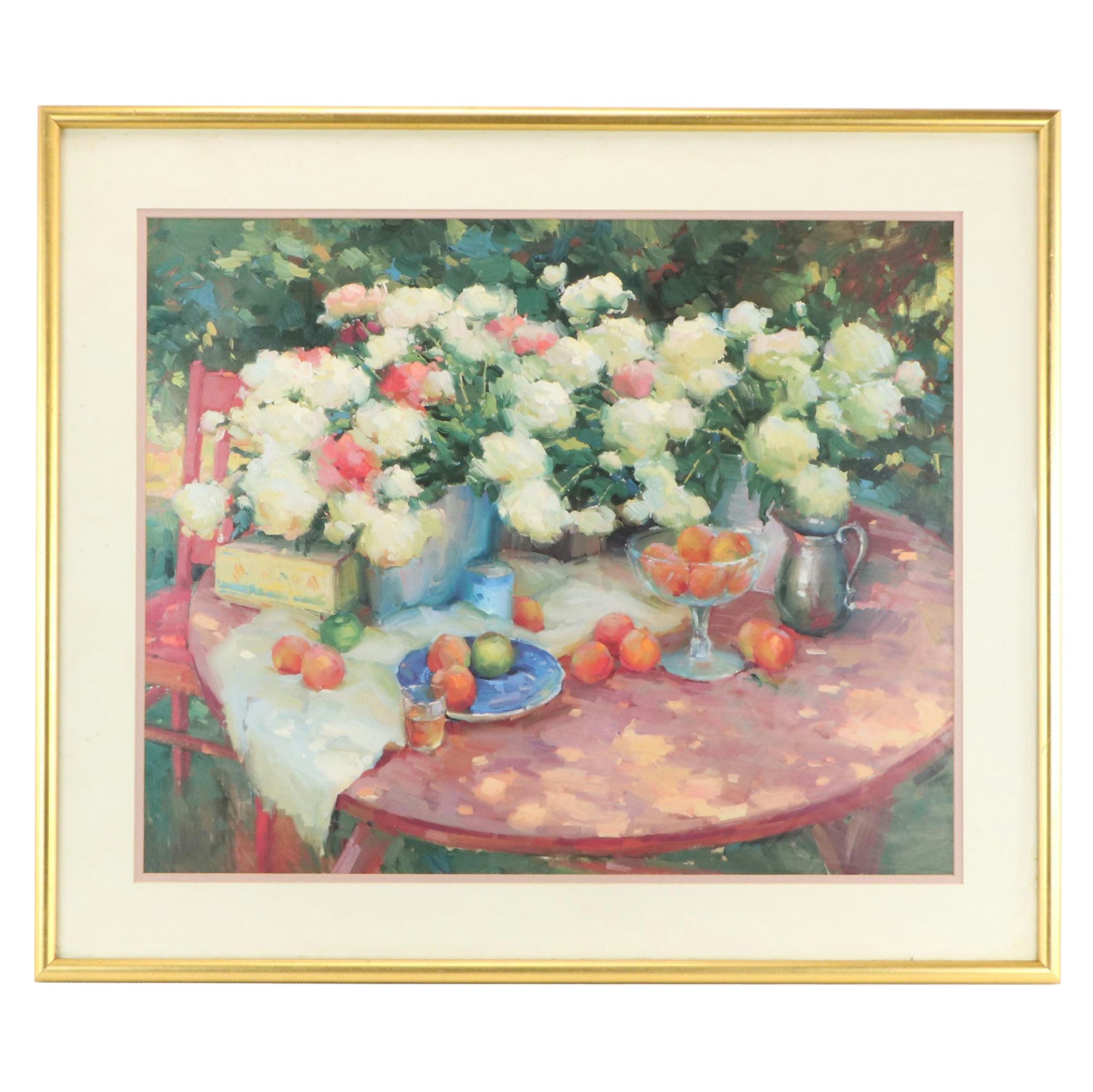 Offset Lithograph After Ovanes Berberian "Peonies and Peaches"
