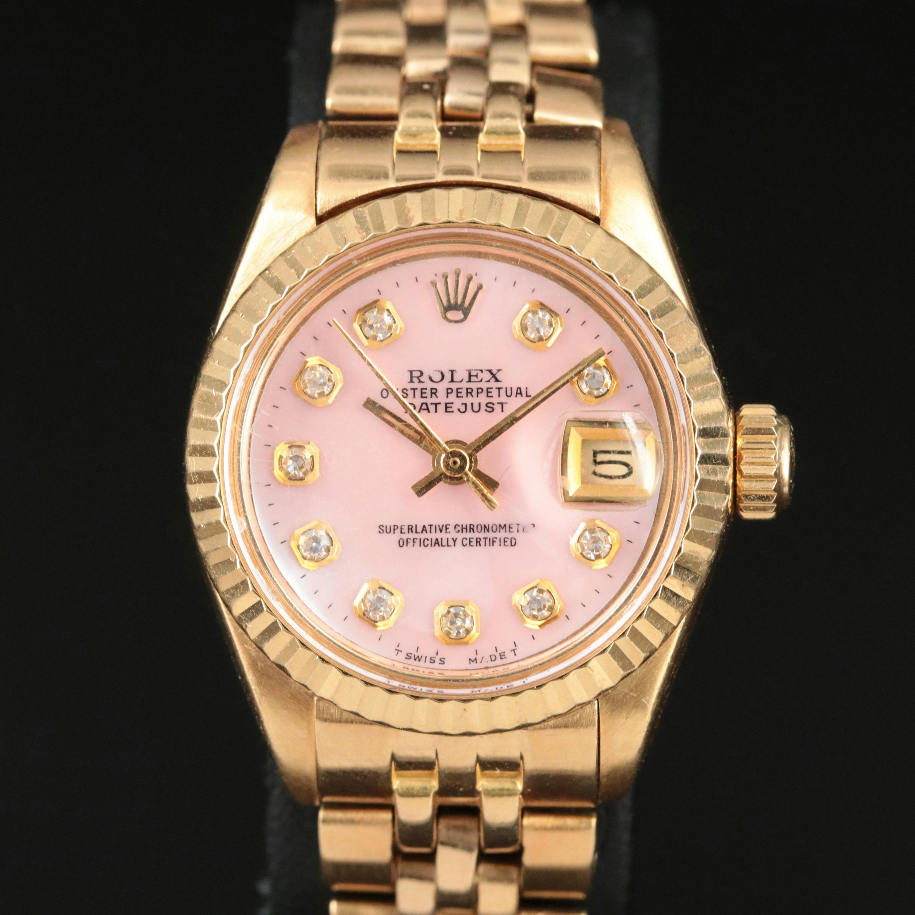 1979 18K Rolex Custom Mother-of-Pearl Diamond Dial Datejust Watch