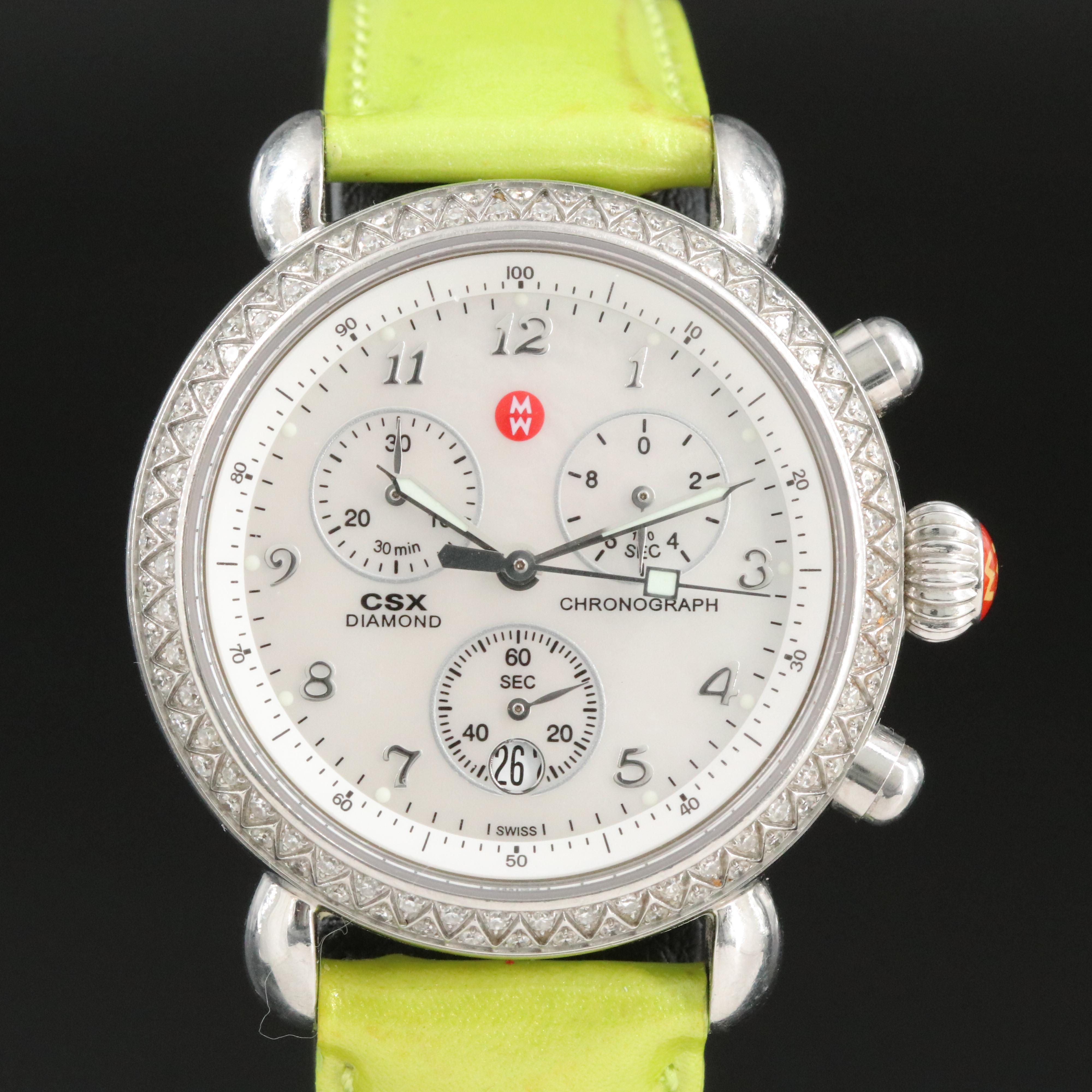 Michele CSX Diamond Chronograph Mother-of-Pearl Dial Watch