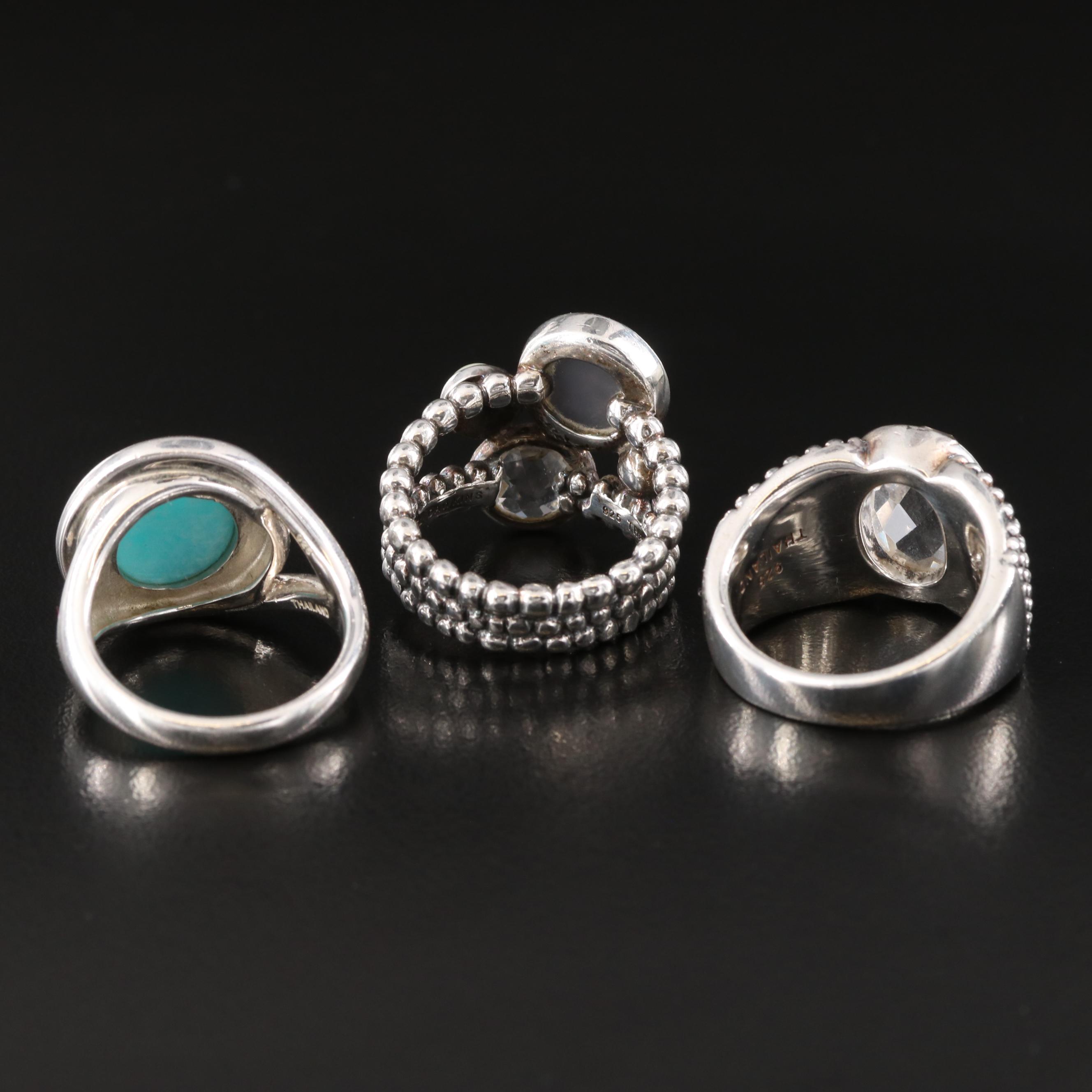 Michael Dawkins Sterling Rings with Rock Quartz, Druzy and Amazonite
